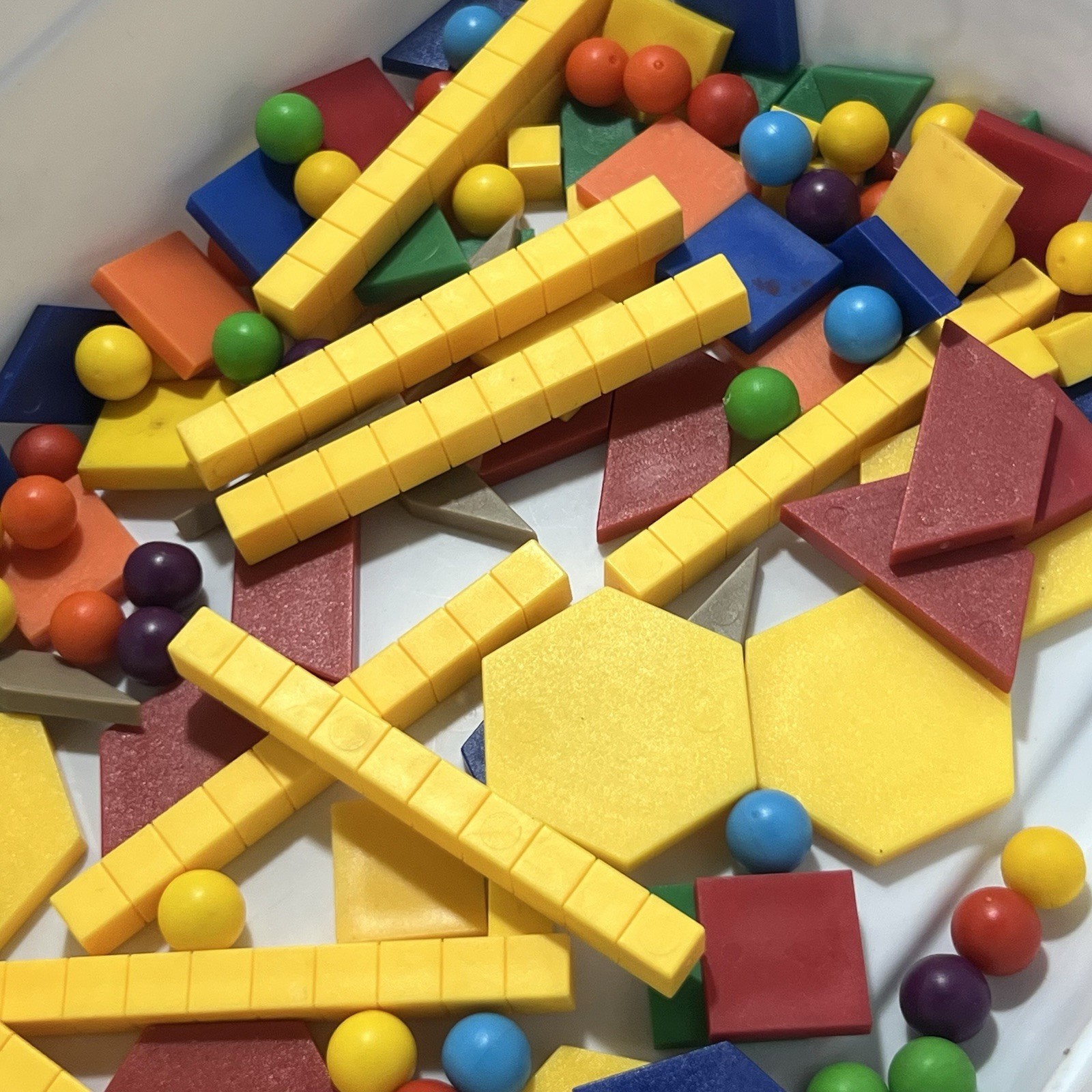 Math Manipulatives Lot: Pattern Blocks, Base Ten Blocks, Unit Rods/Cubes