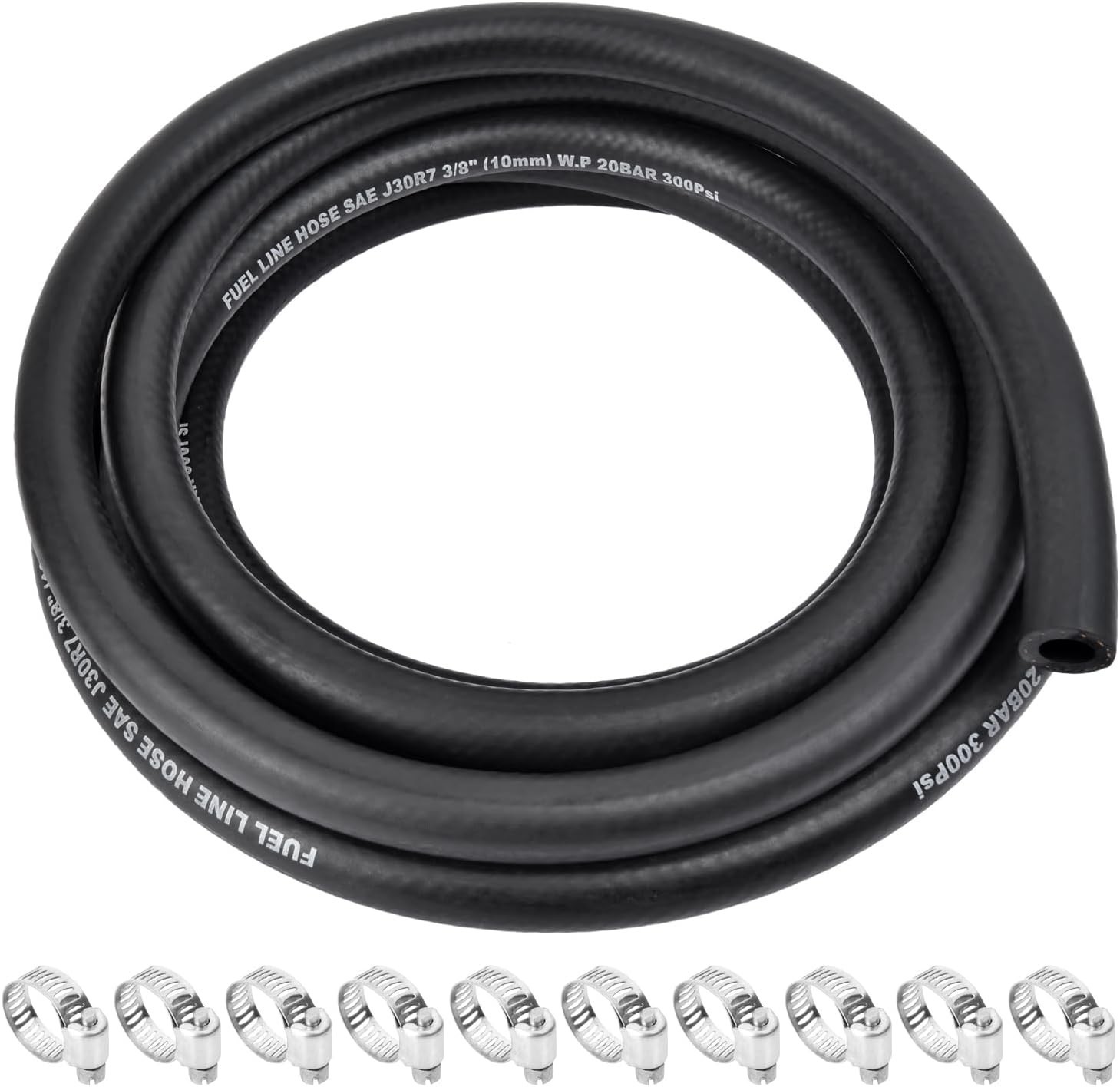 3/8 Inch Id Fuel Line Hose – 10ft Marine Grade Fuel Line with 10pcs Hose Clamps