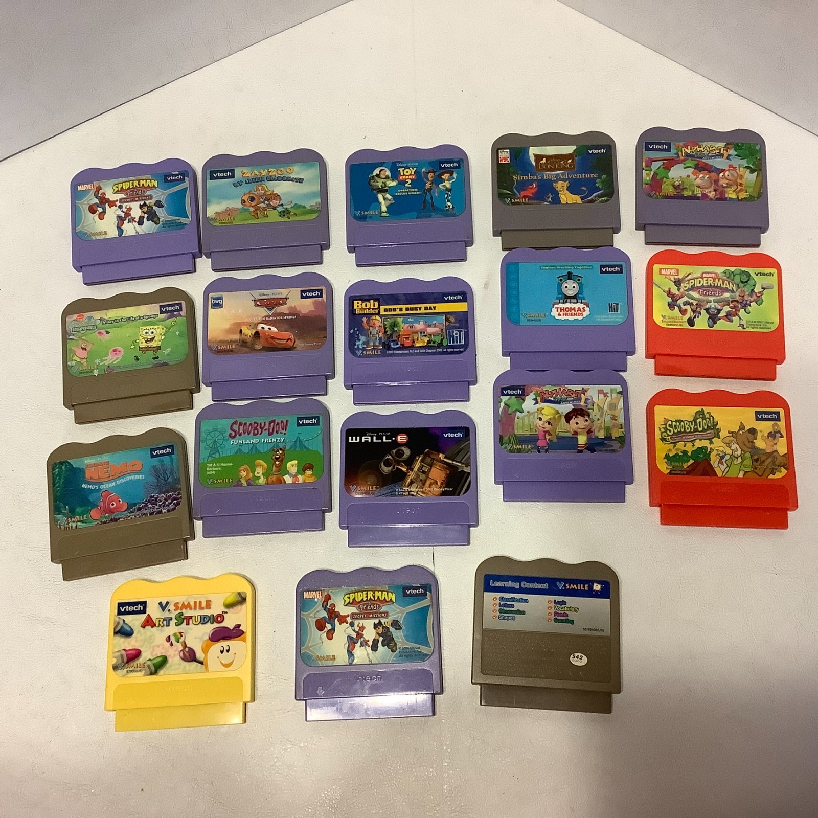 Lot of 18 Vtech V.Smile Cartridge Games Cars Simba Spiderman Shrek Toy Story 2
