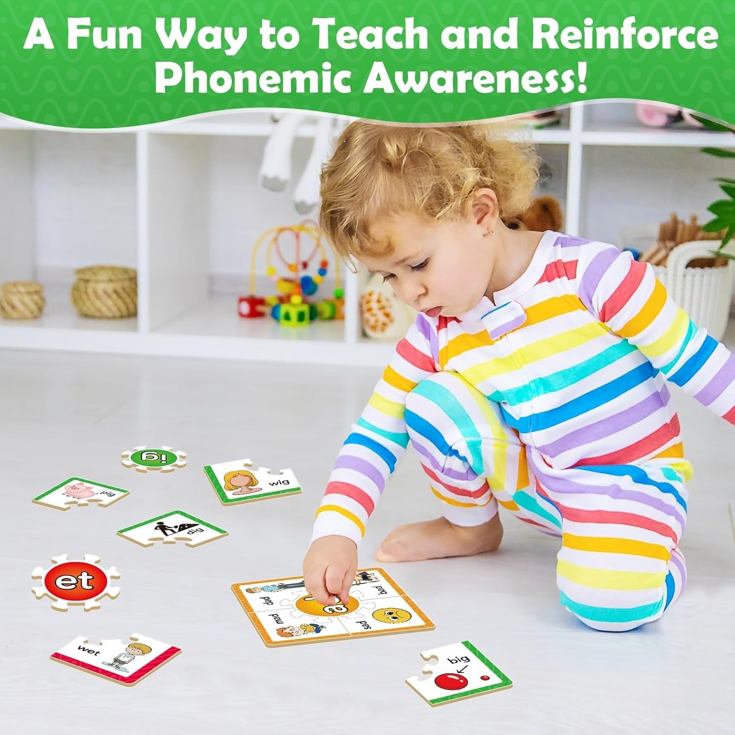 Phonics Puzzle, Rhyming Games Phonics Games Flash Cards for Kids Toddler, Learn