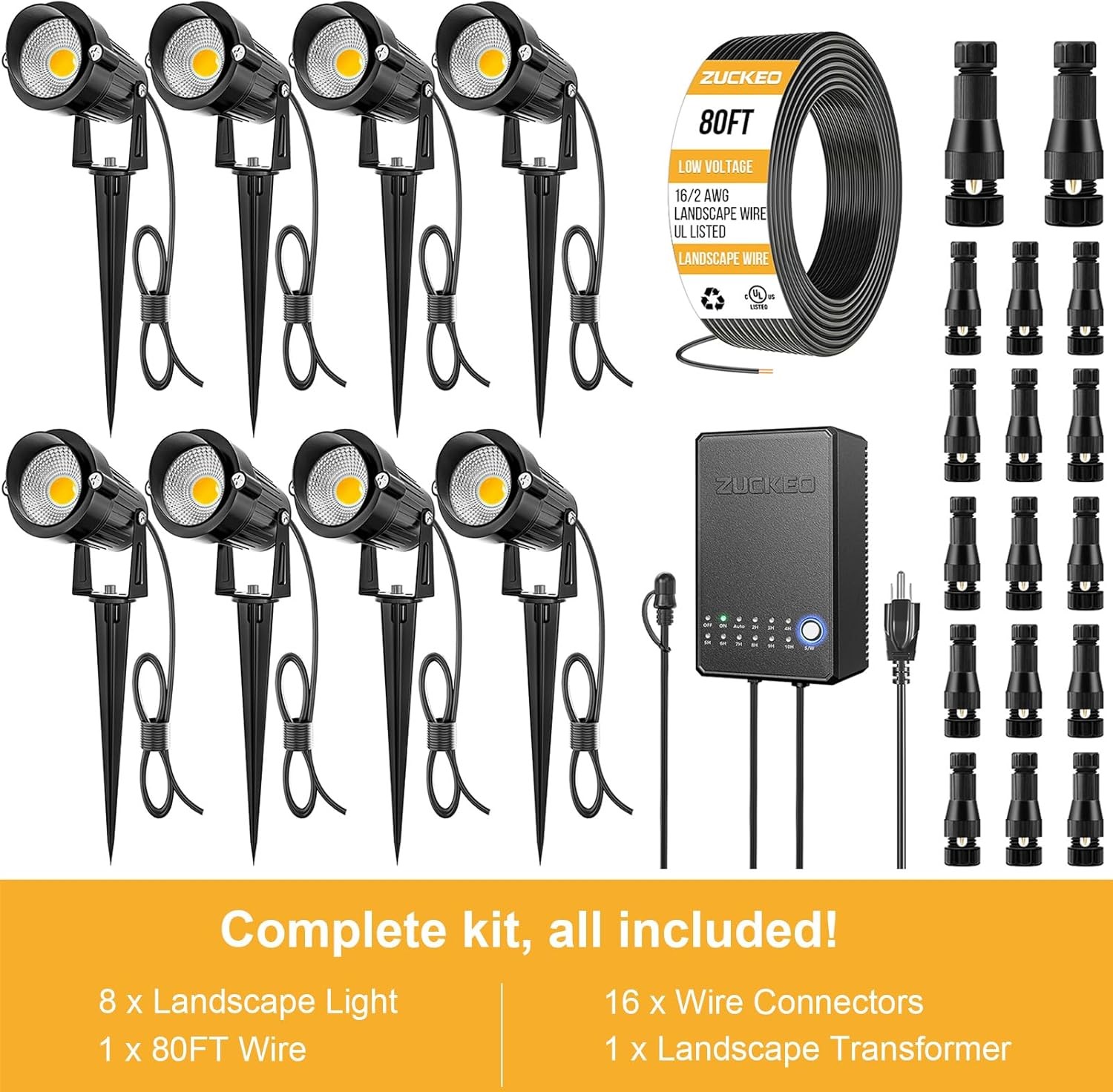 5W LED Low Voltage Landscape Lights with Transformer and 80FT Wire 8 Pack