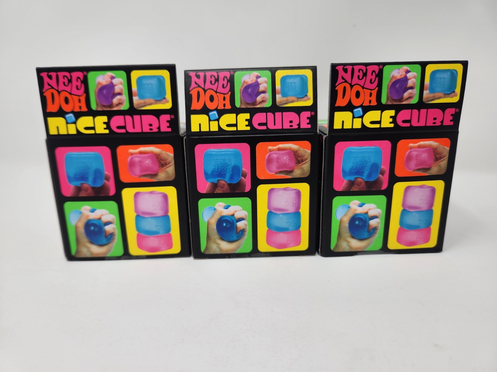 New NeeDoh Nice Cube 2.25″ Super Solid Squish 3-Pack Blue Pink & Purple Free S&H
