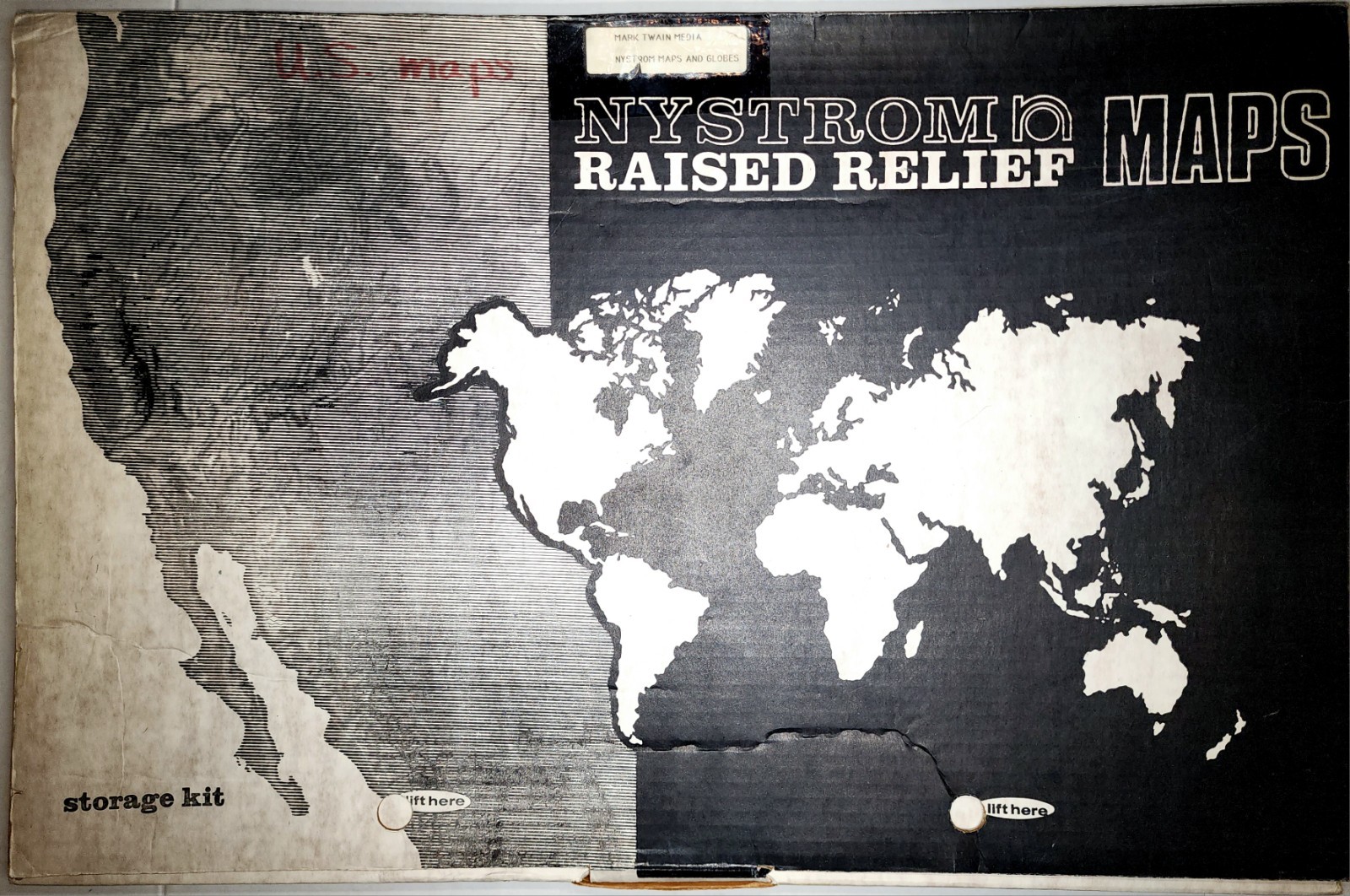 Rare Pair of Vintage A.J. Nystrom 3D Raised Relief USA & World Maps ca. 1960 NOS