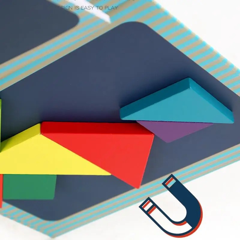 Magnetic Fractions Demonstration Book & Magnetic Wooden Tangram Block Puzzle Kit