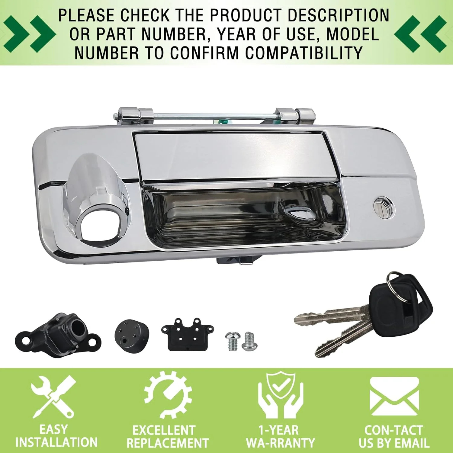 Chrome Tailgate Handle with Rear Camera Hole Liftgate Latch Handle with Key Lock
