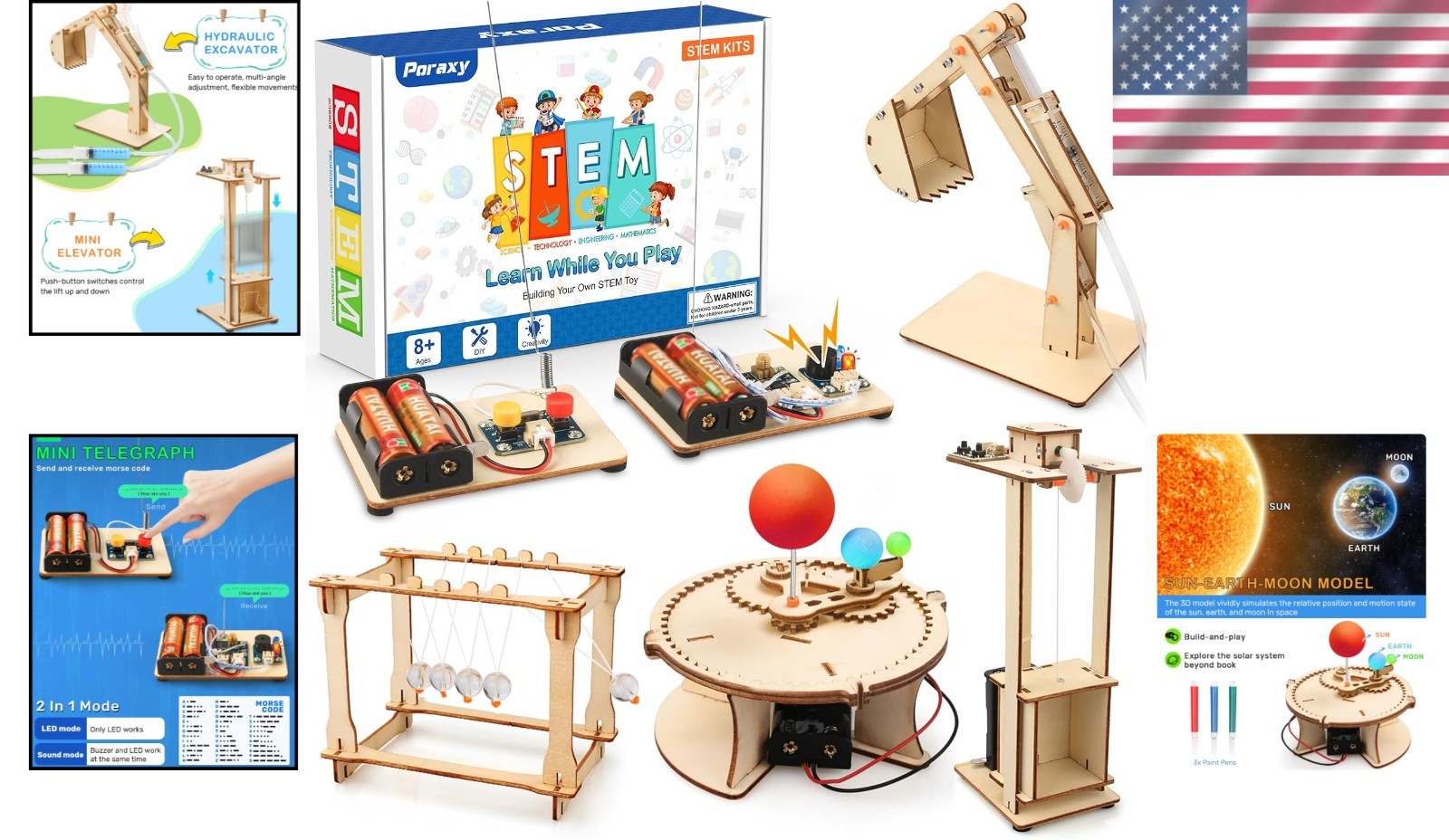 Educational Wooden STEM Science Kits for Ages 8-12: 5 Fun Projects Inside!