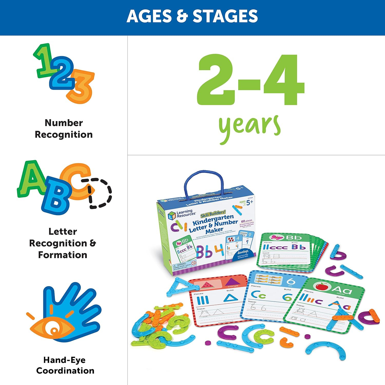 Skill Builders! Kindergarten Letter & Number Maker – 60 Pieces, Ages 6+ Kinderga