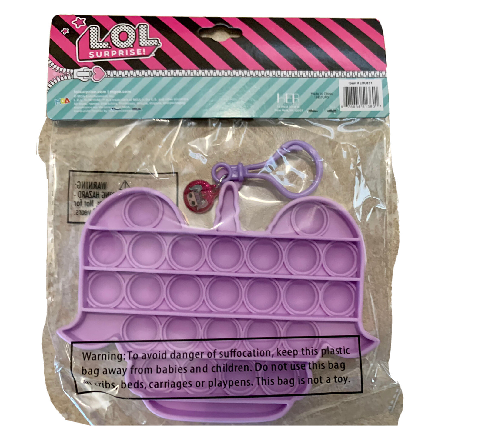 LOL Surprise Popper Keychain Pop Bubble Fidget Toy Purple