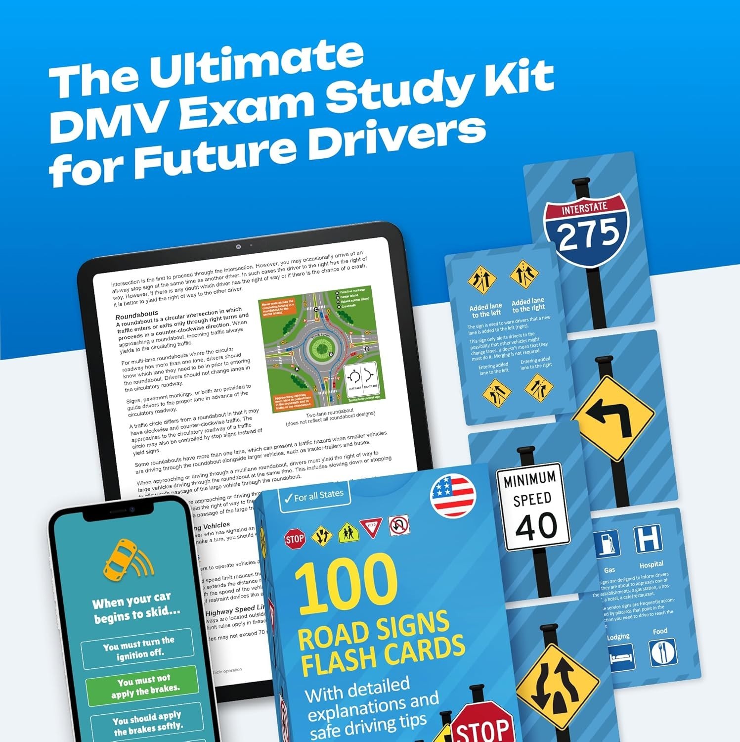 Educational Flash Cards for Teens – 100 Common US Traffic Signs & Safe Driving