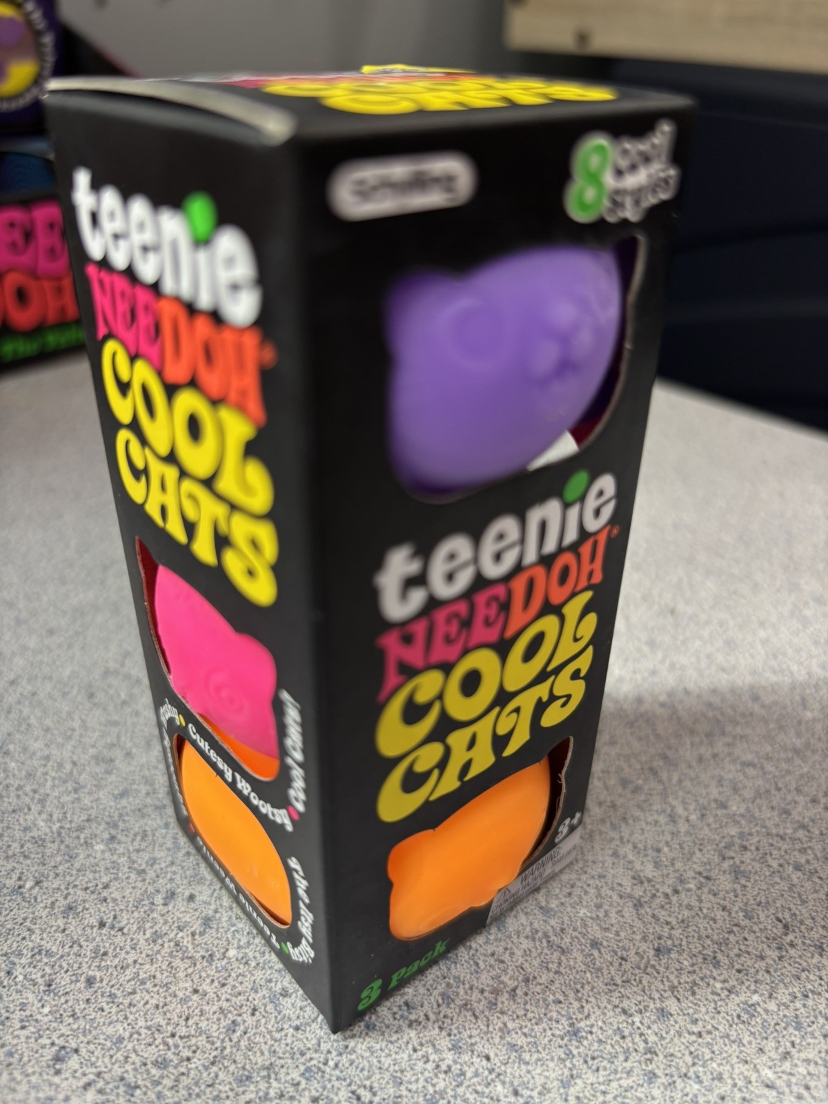 NeeDoh Teenie Cool Cats Stress Ball 3-Pack, Purple Pink Orange NIB 100% Seller