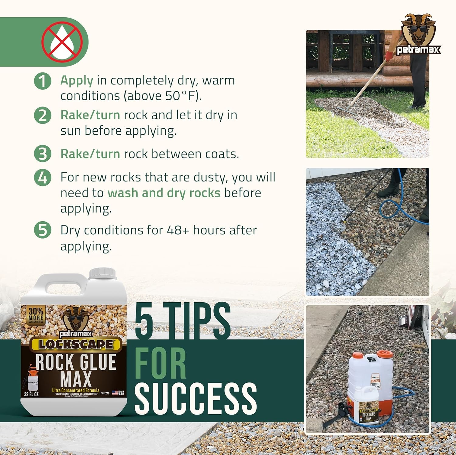 Max Rock Glue for Landscaping, 32 Ounce – Ground Coverage (50 Sq Ft)