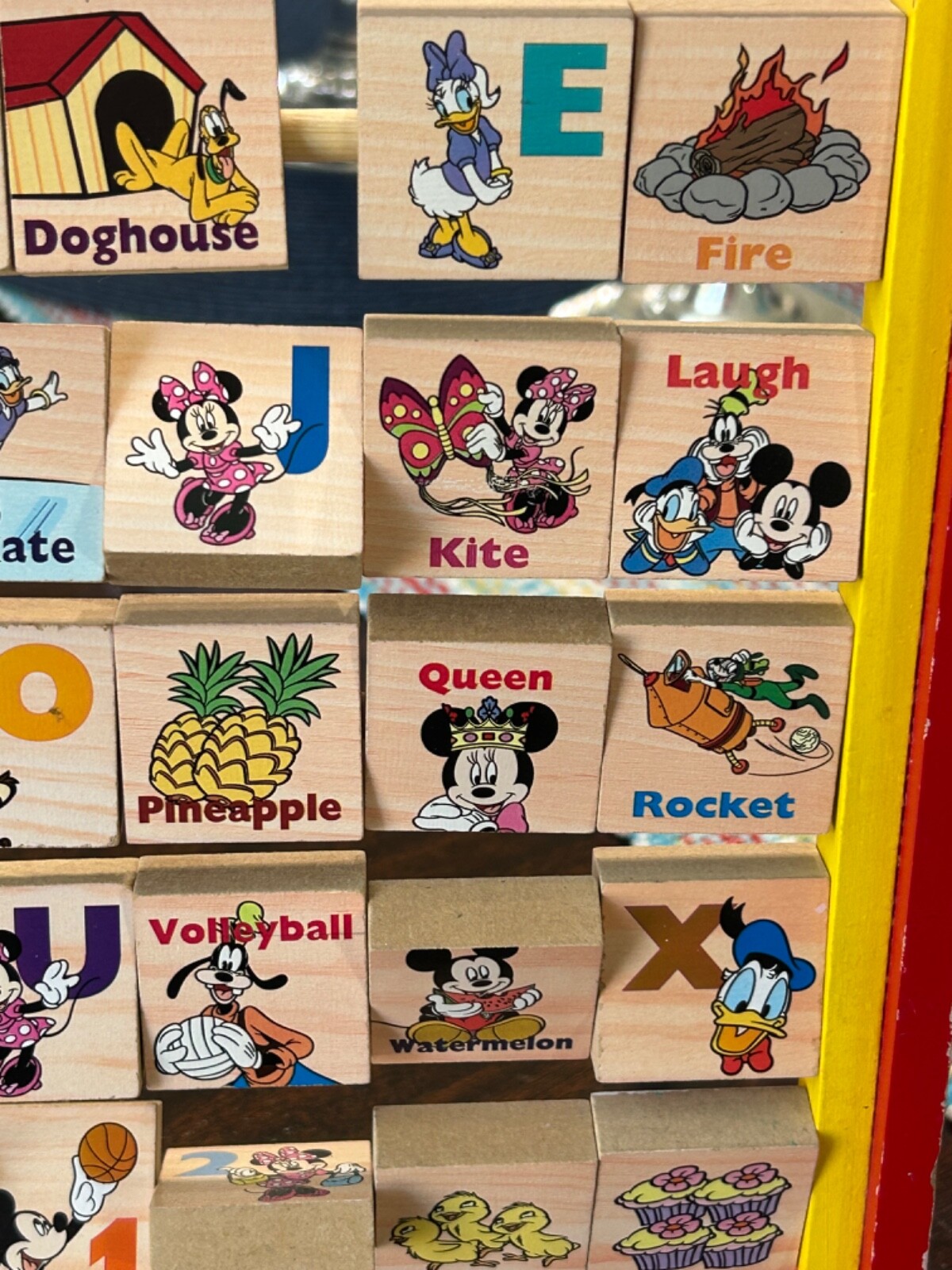 Vintage Disney Mickey Mouse Flip-Flop Alphabet Blocks Wooden Block Learning Toy