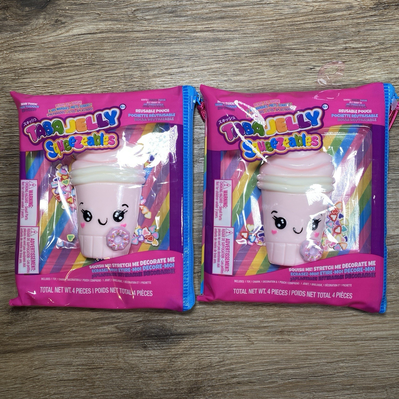 2 Taba Scented Jelly Squeezeables Pink Shake Squishy Squeeze Toy w Pouch DIY NEW