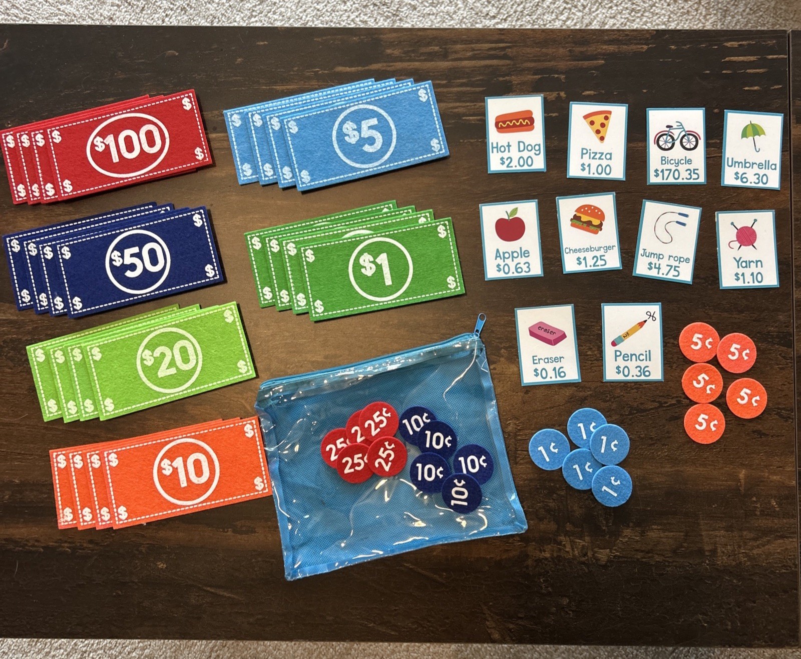 Horizon Group Pretend Play Lot of Felt Money And Coins-3 Complete Sets!!!