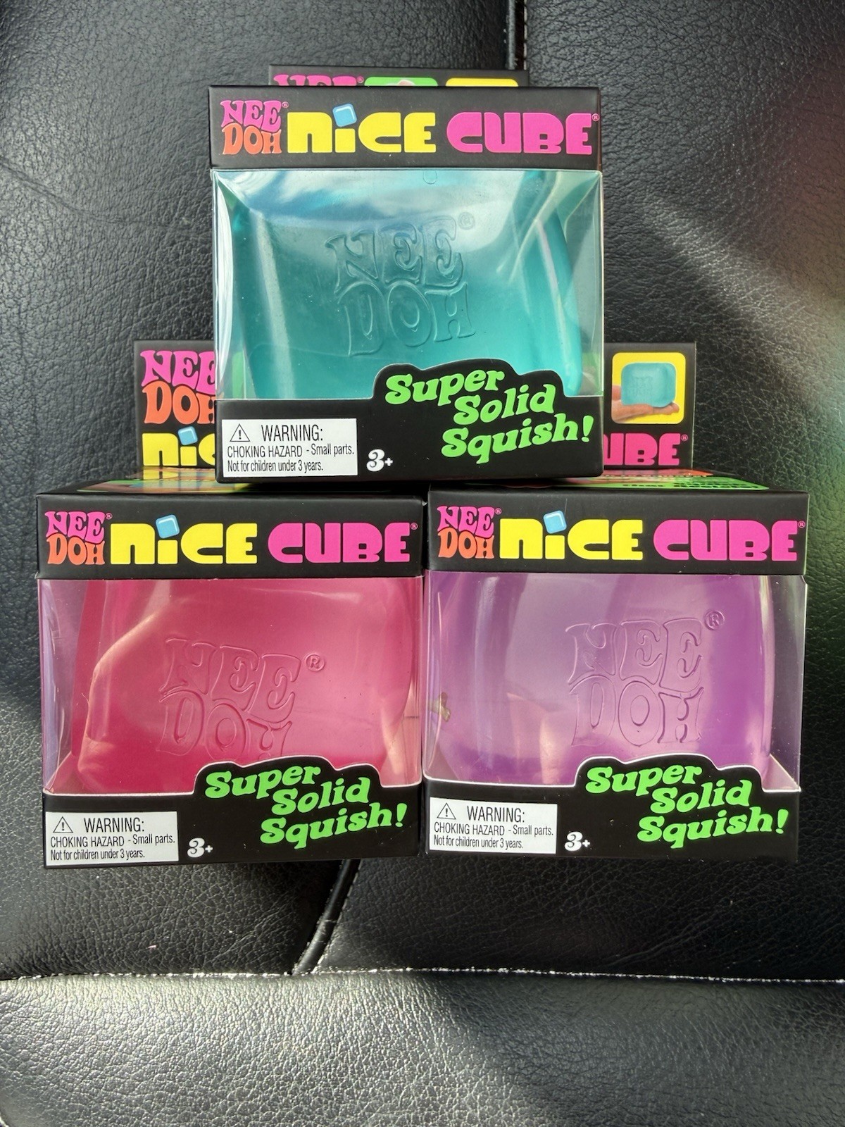 NeeDoh Nice Cube Super Solid Squish! Lot of 3 Blue, Pink & Purple NEW