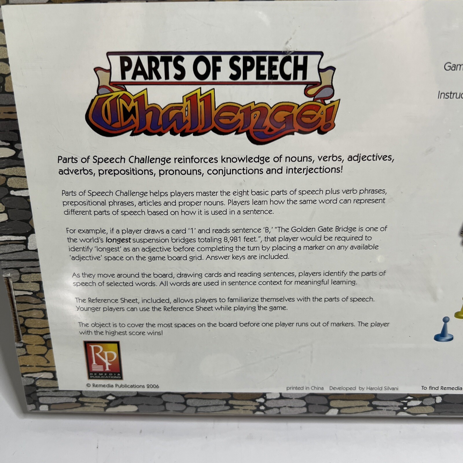 Brand New Parts Of Speech Educational Board Game Remedia Publications
