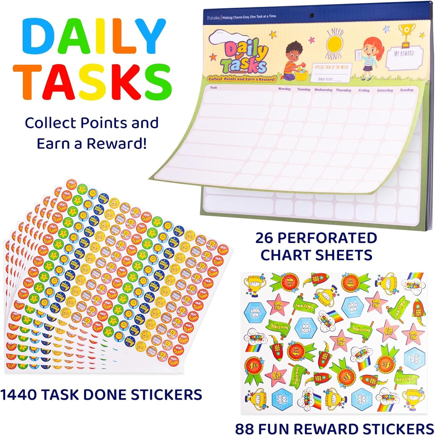 Behavior Reward Chart for Kids – Includes 26 Chore Charts & 1528 Stickers – M…