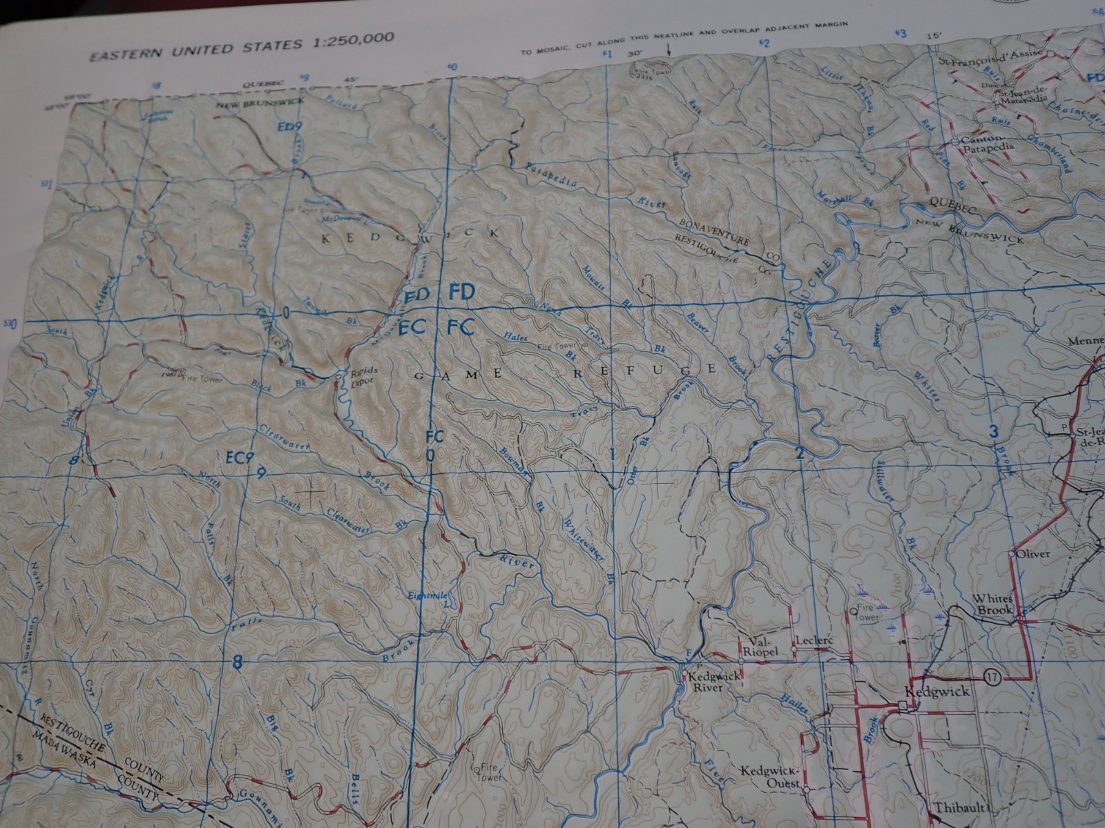 Hubbard Scientific Raised Relief Map Unframed 29″ Campbellton Maine NL 19-3