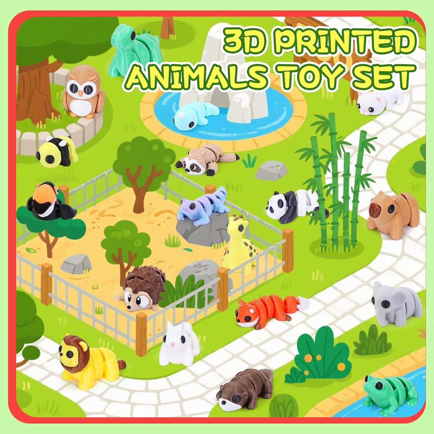30PCS 3D Printed Animals Set, Mini 3D Printed Animals, Animal Figurines Exquisit