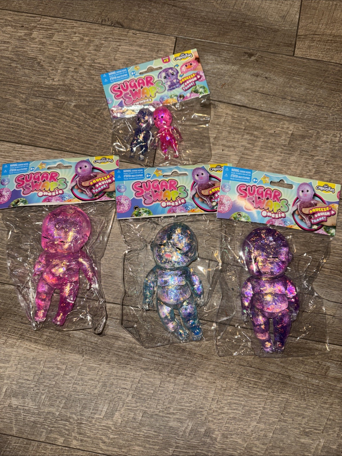 Full Set Sugar Swaps Baby Squishy 5” NEW Purple, Pink & Blue & 2 Tiny Babies