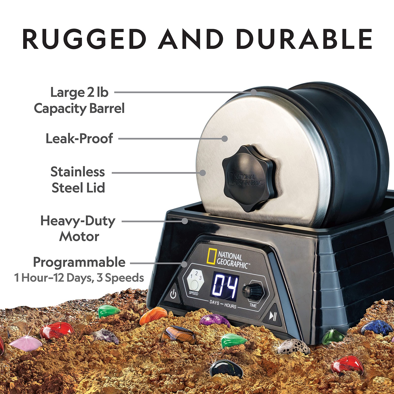 Blue Marble National Geographic Professional Rock Tumbler Kit Extra Large 2 Lb.