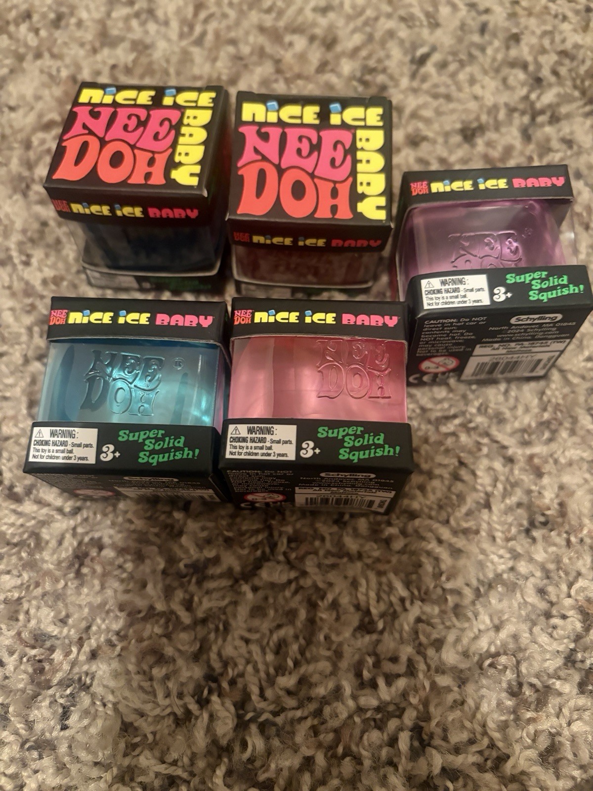 Nee Doh Nice Ice Baby 5 Count Lot. 2 Blue, 2 Pink 1 Purple lot