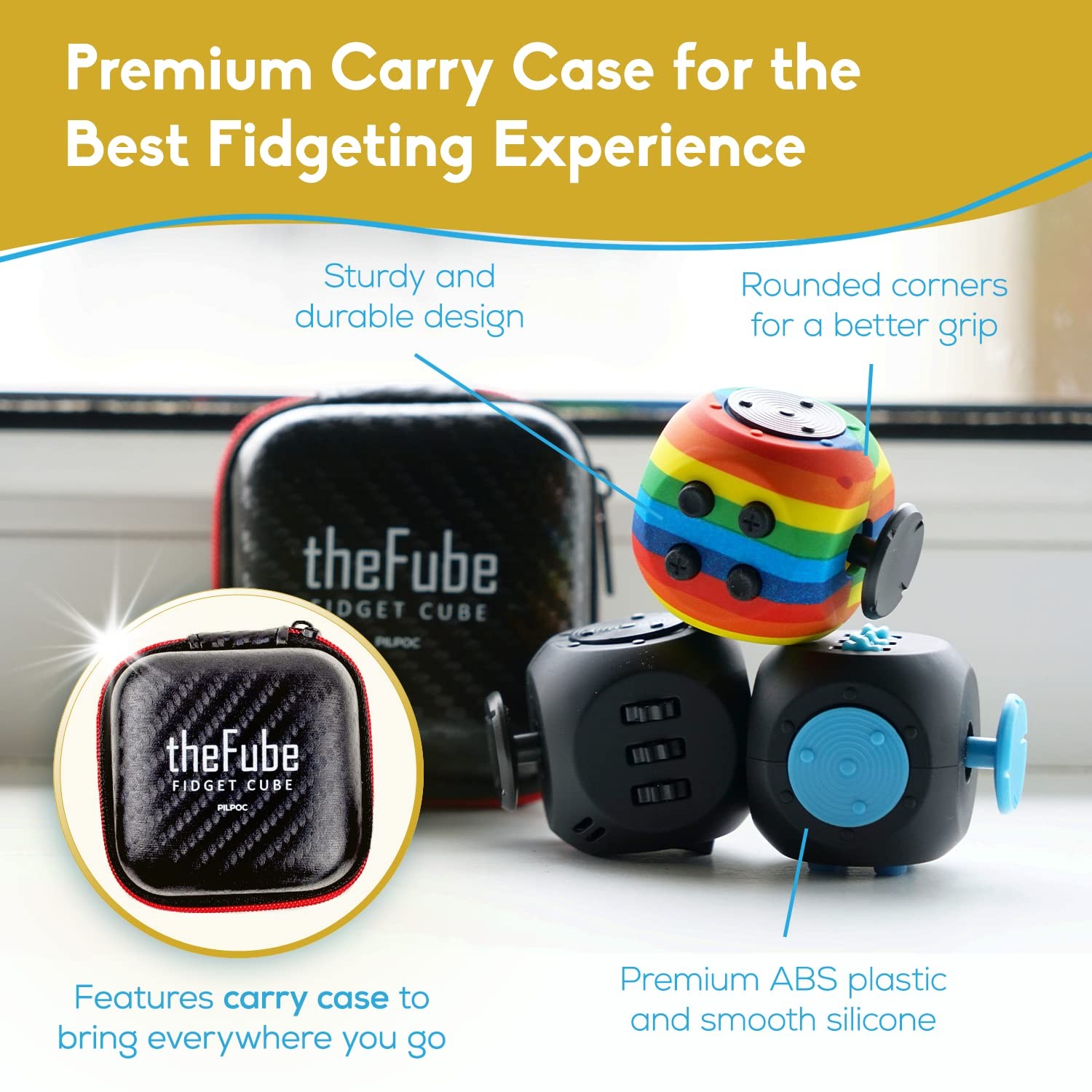 PILPOC theFube Fidget Cube, 6-Sided Stress Relief 25.4 mm, Pearl-sapphire
