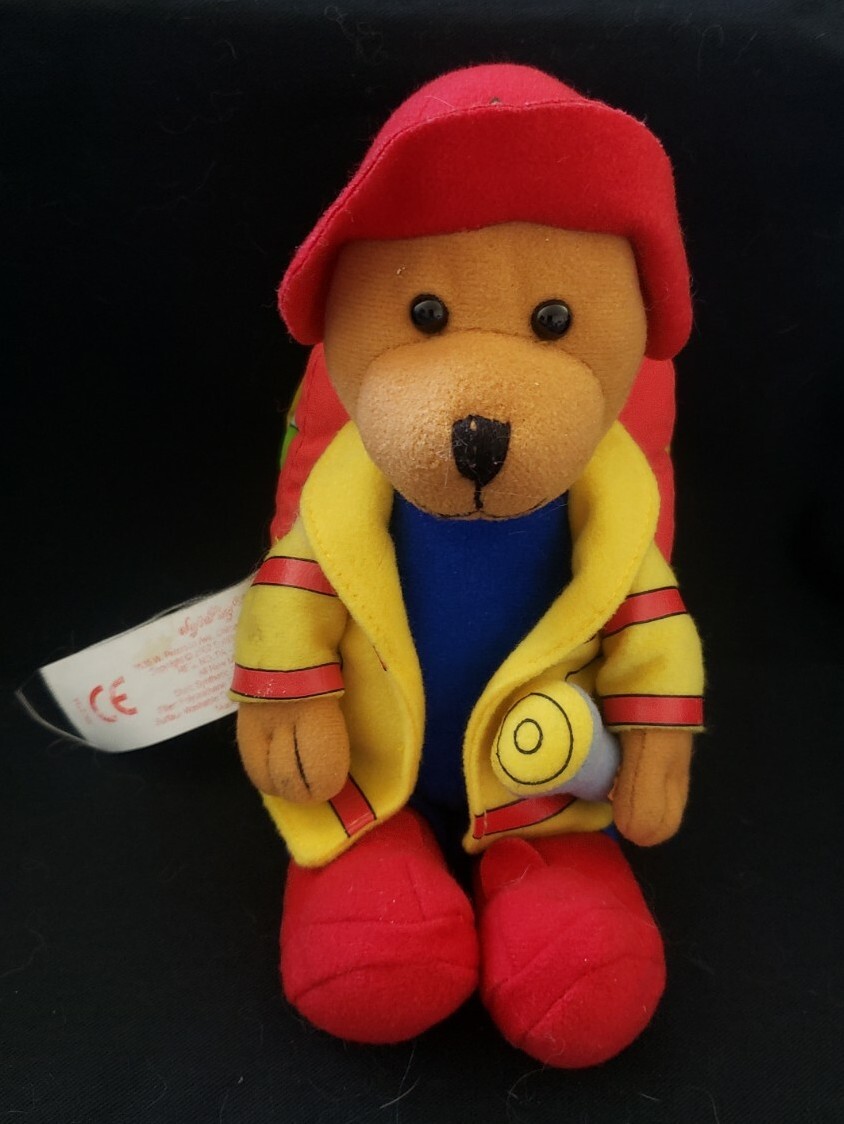 SoftPlay Plush Fireman Bear’s Storybook, Teddy Bear w/Cloth Backpack Book, 2002