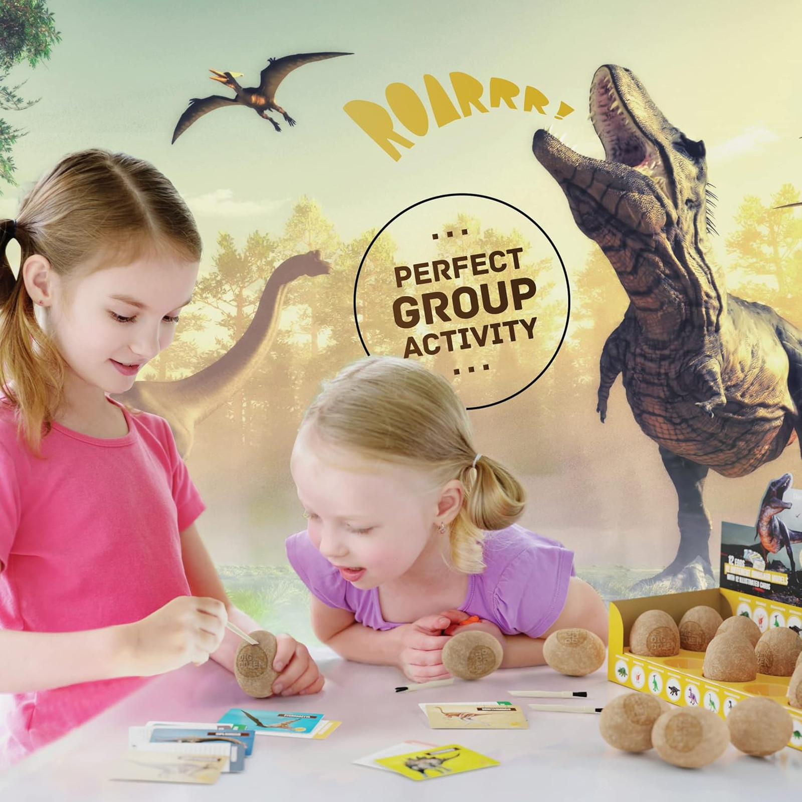 Dinosaur Dig Kit for Kids, 12 Dino Eggs, Fossil Excavation, STEM Science