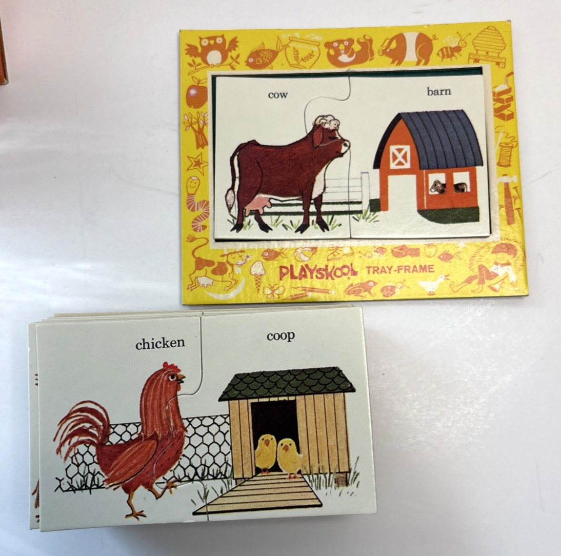 VTG Lot of 2 Playskool Match-ups Cards Puzzle Sets Animals, Homes, Colors & More