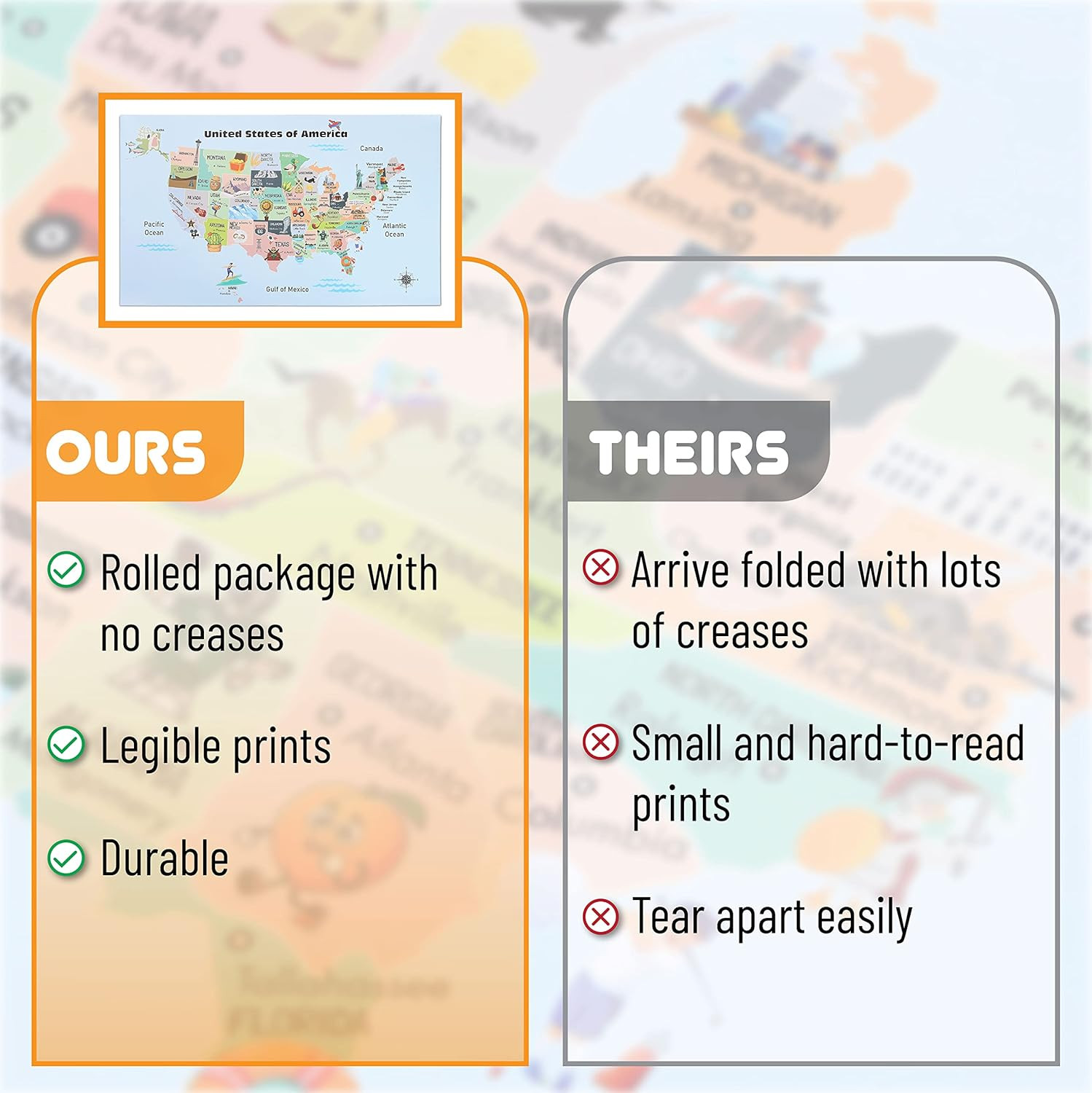 – United States Map for Kids, 14.5”x 24.6”, US Map for Kids Learning, Back to Sc