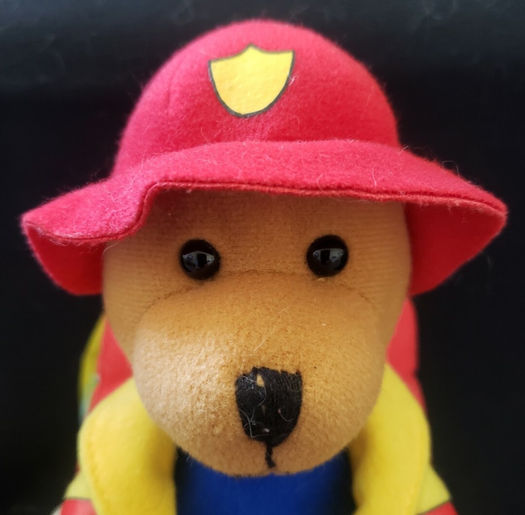 SoftPlay Plush Fireman Bear’s Storybook, Teddy Bear w/Cloth Backpack Book, 2002
