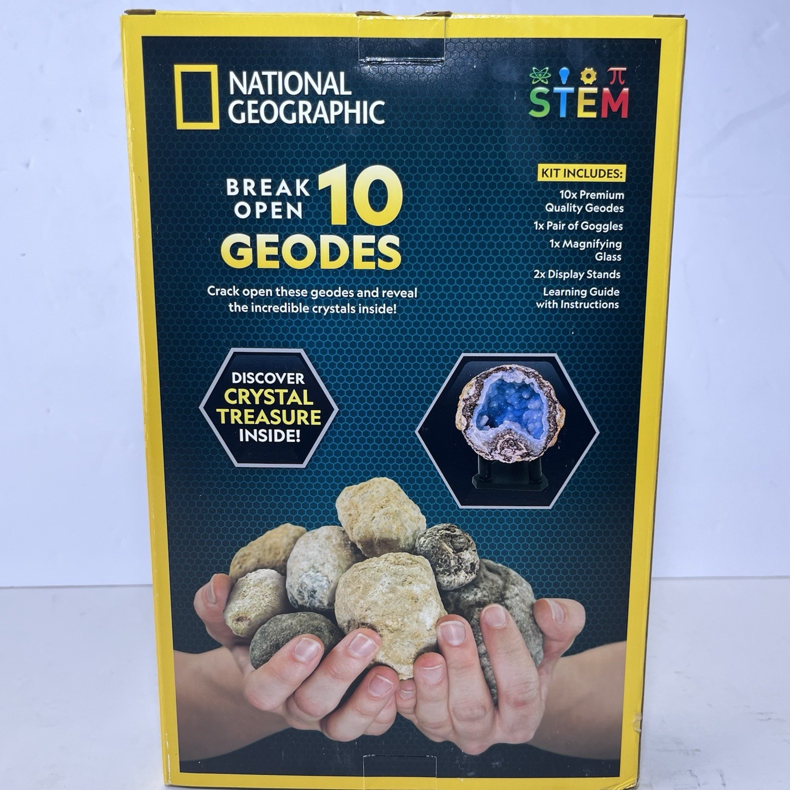 Break Open 10 Geodes Kit, Includes Goggles & Display Stands, STEM Gift for Kids