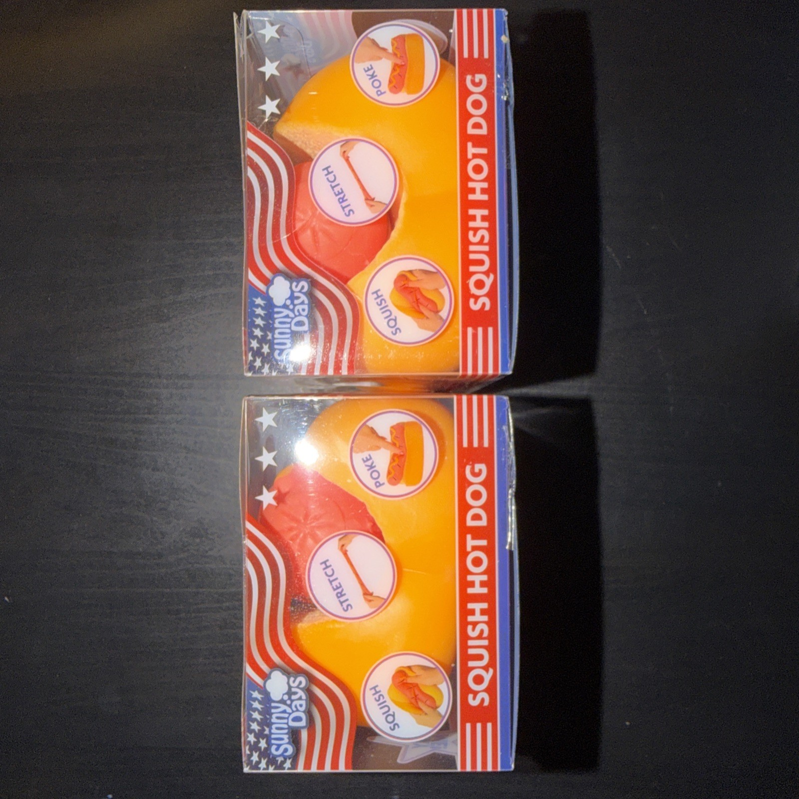 2x Squishy Hot Dog Squeezy Fidget Toy Sunny Days 2-in-1 Hotdog Stress Relief NEW