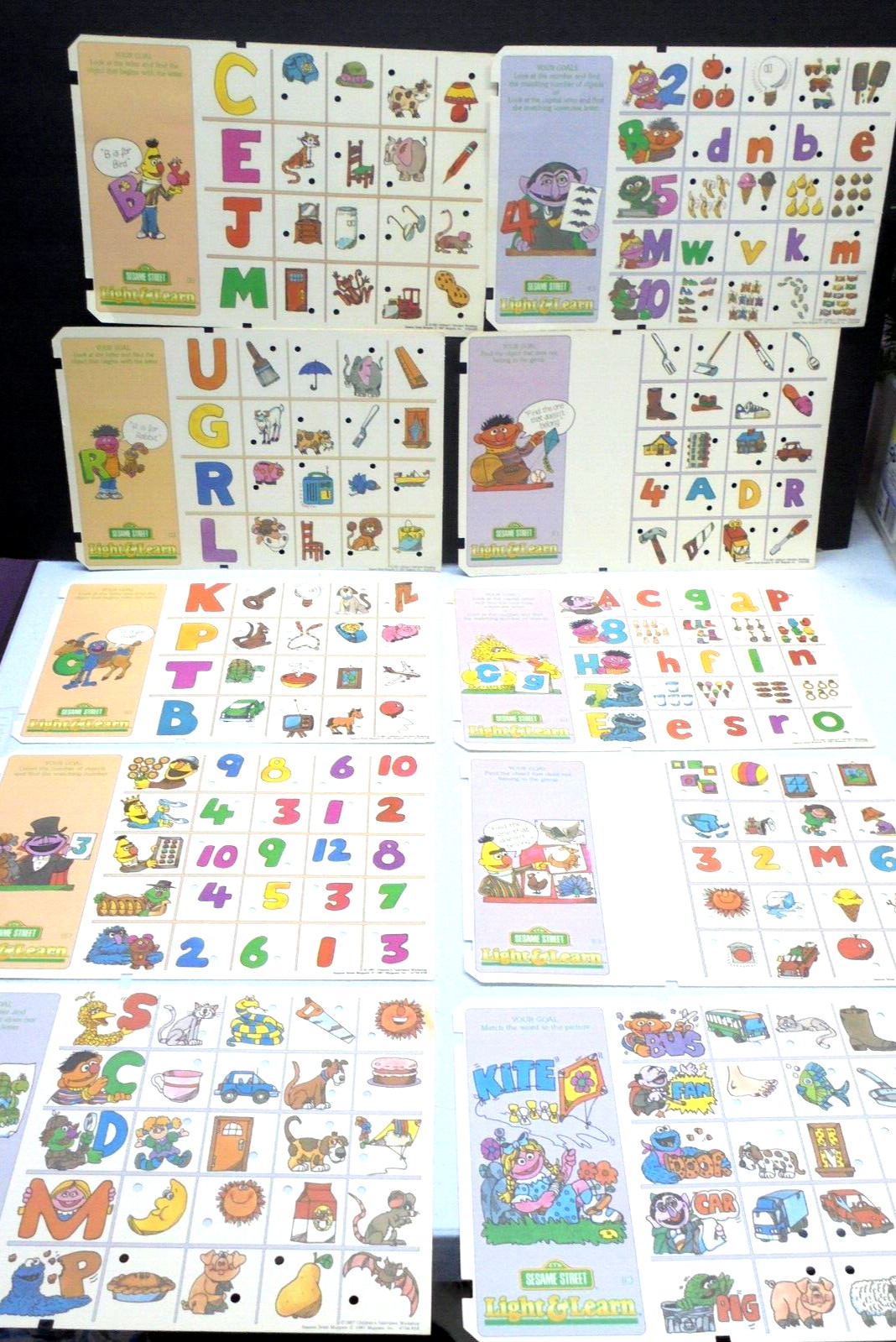 Sesame Street Light & Learn 10 Replacement Quiz Game Question Cards 1987
