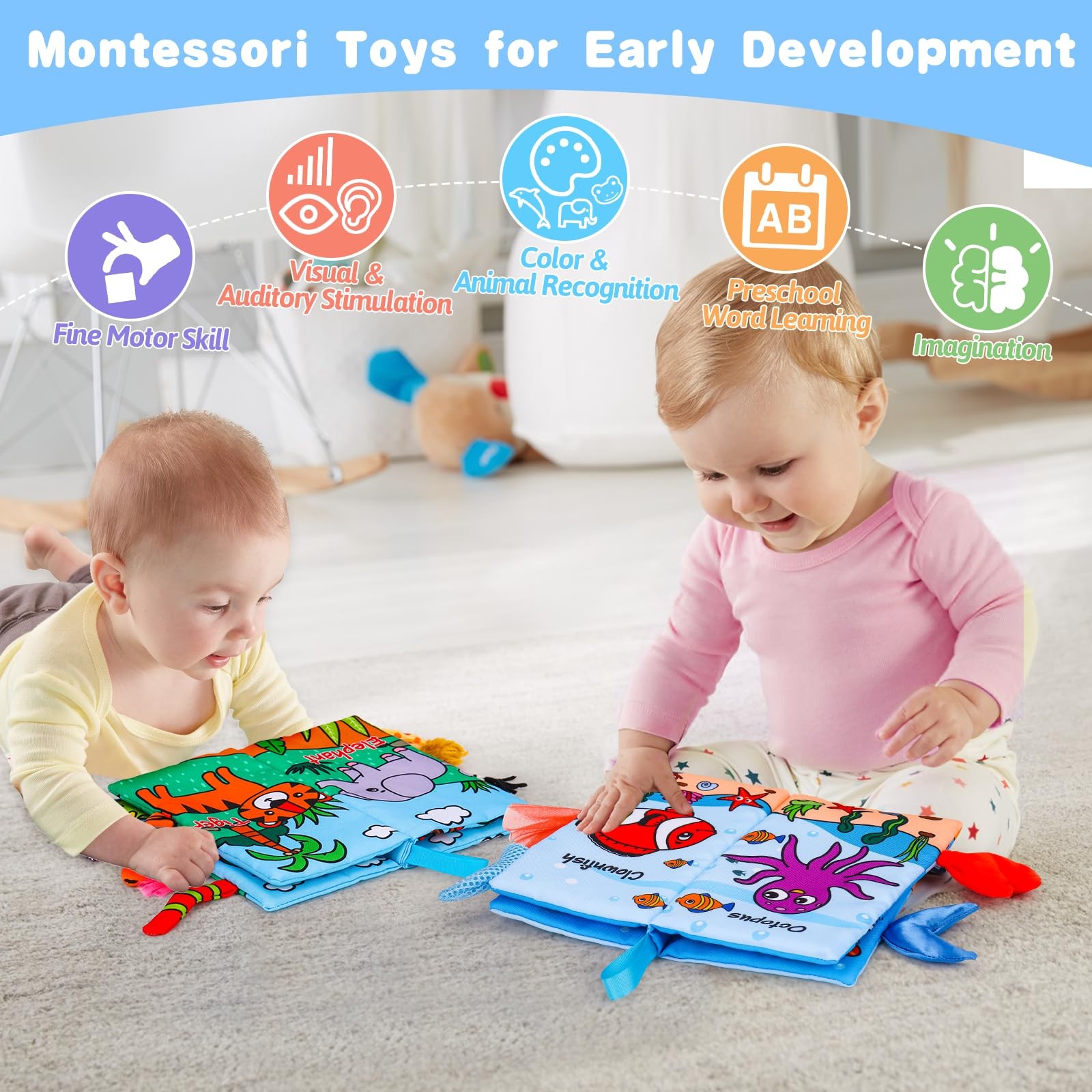 2PCS Baby Books 0-6 Months Infant Toys 0-3 3-6 6-12 Medium, Colorful