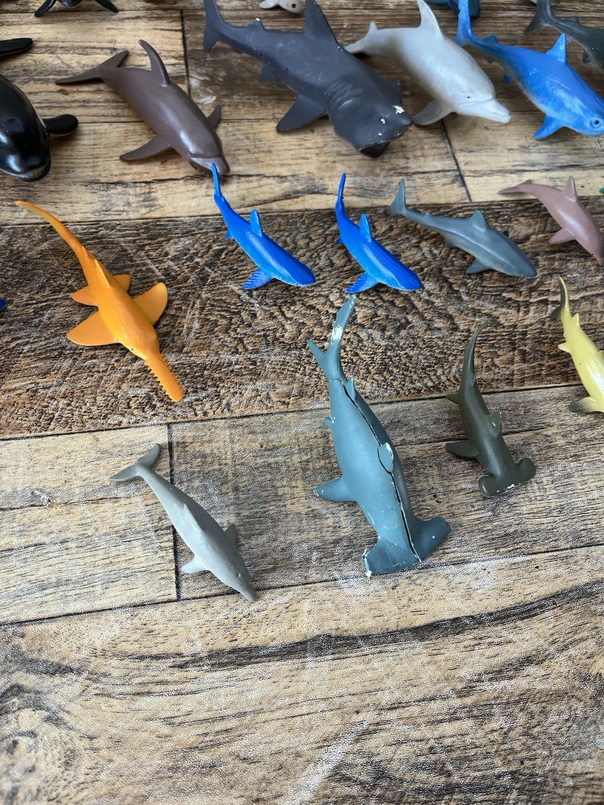 Ocean Animals Plastic Large Lot 60+ Of Sharks Whale Dolphins 10 Inch And Less