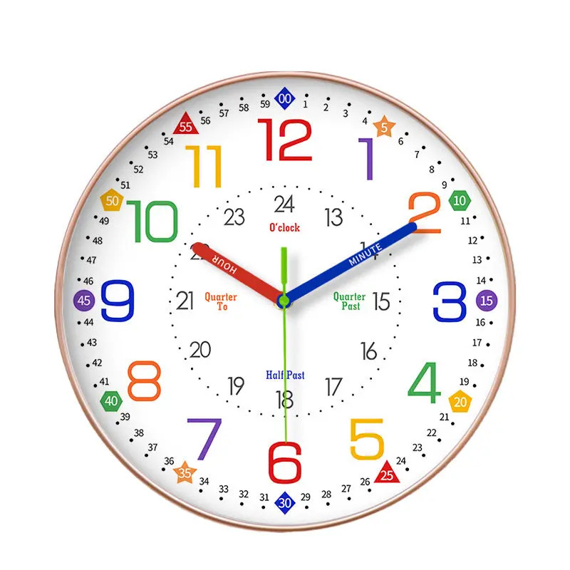 Rainbow Silent Wall Clock Modern Quartz Educational Clock for Kids & Home |