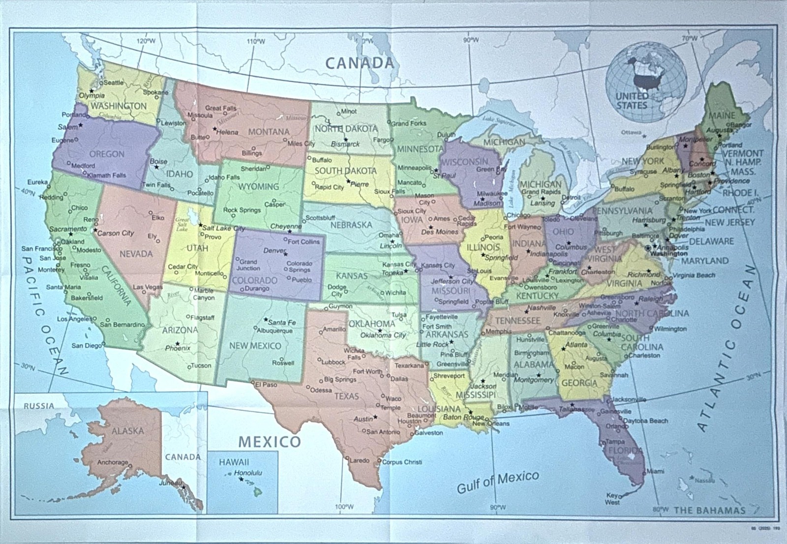 United States USA Wall Map 39.4″ x 27.5″ State Capitals Cities State & Intern…