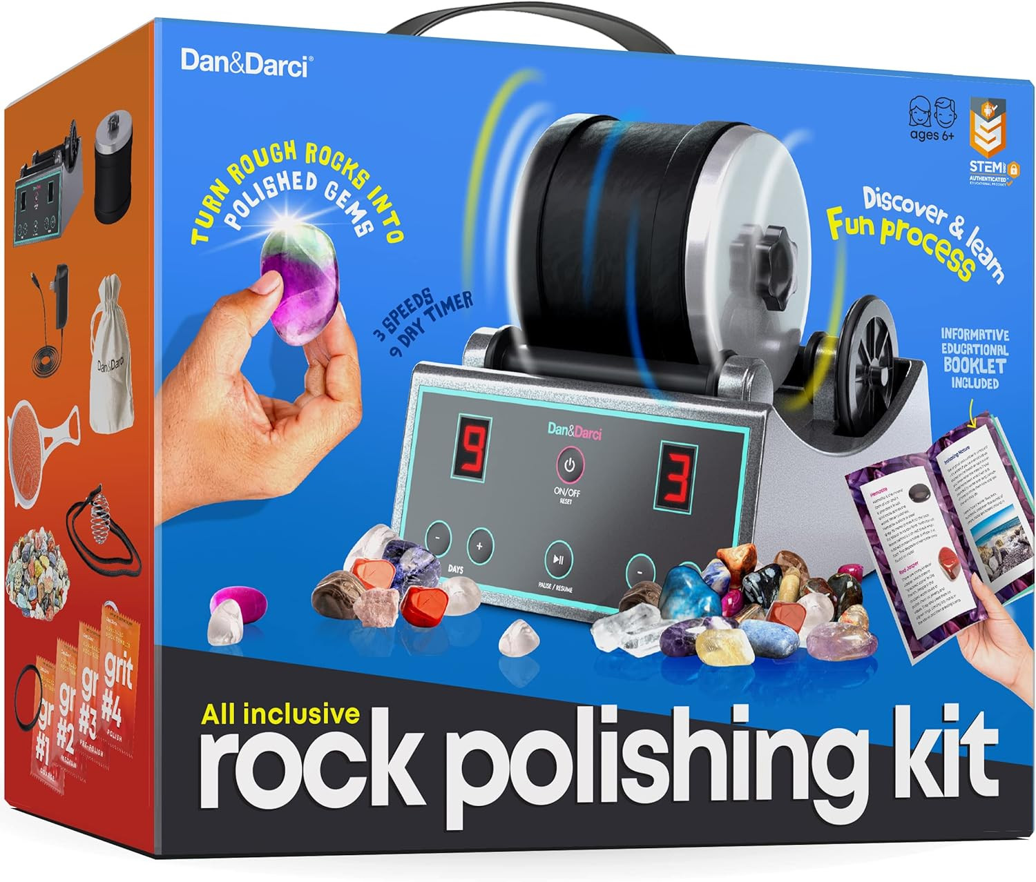 Advanced Professional Rock Tumbler Kit with Digital 9-Day Polishing Timer STEM