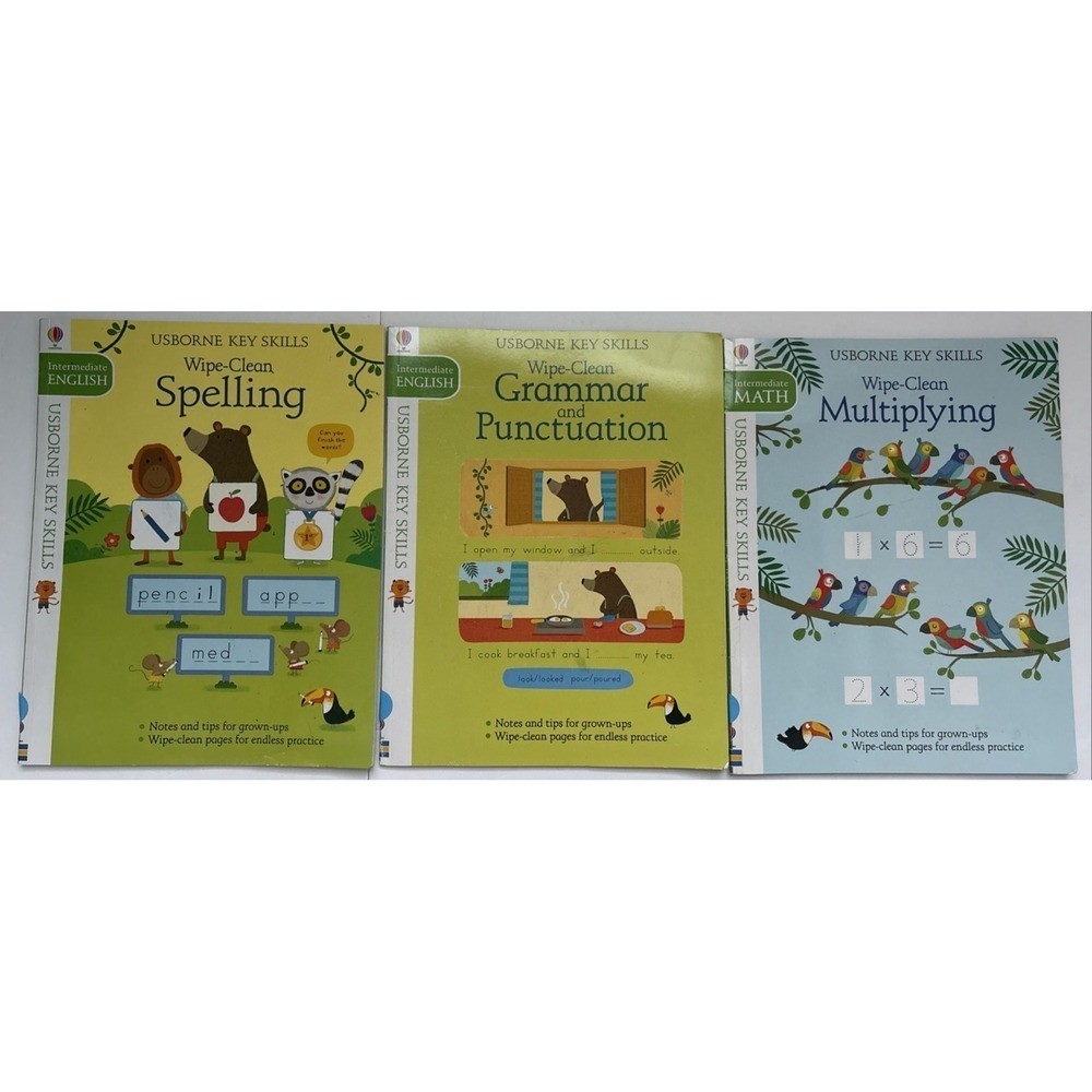 USBORNE Key Skills Lot 3 Wipe Clean Books Workbooks Intermediate MATH/LANGUAGE
