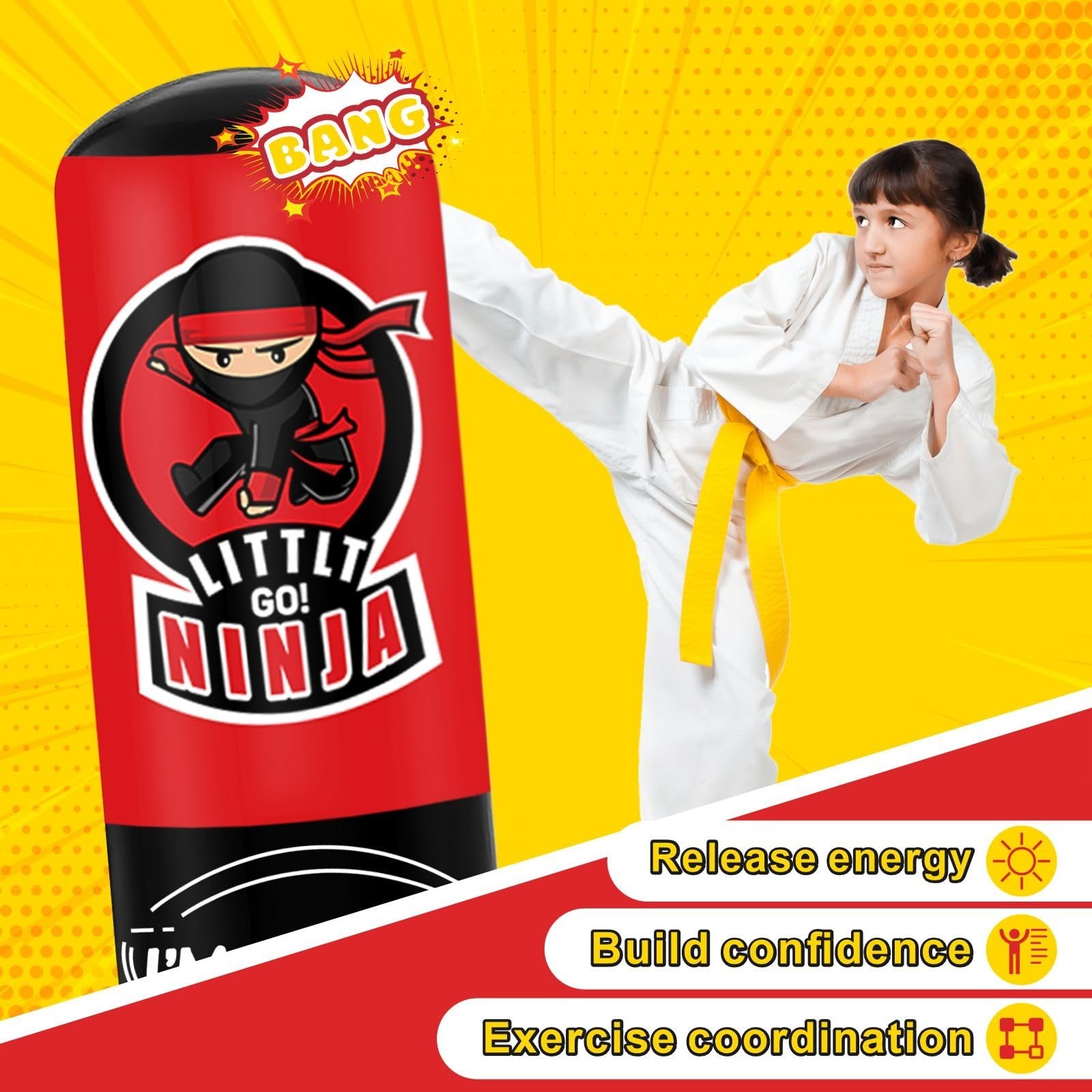Kids Punching Bag, 67″ Stable Inflatable Boxing Bag for Age 5-12, Ninja Karat…