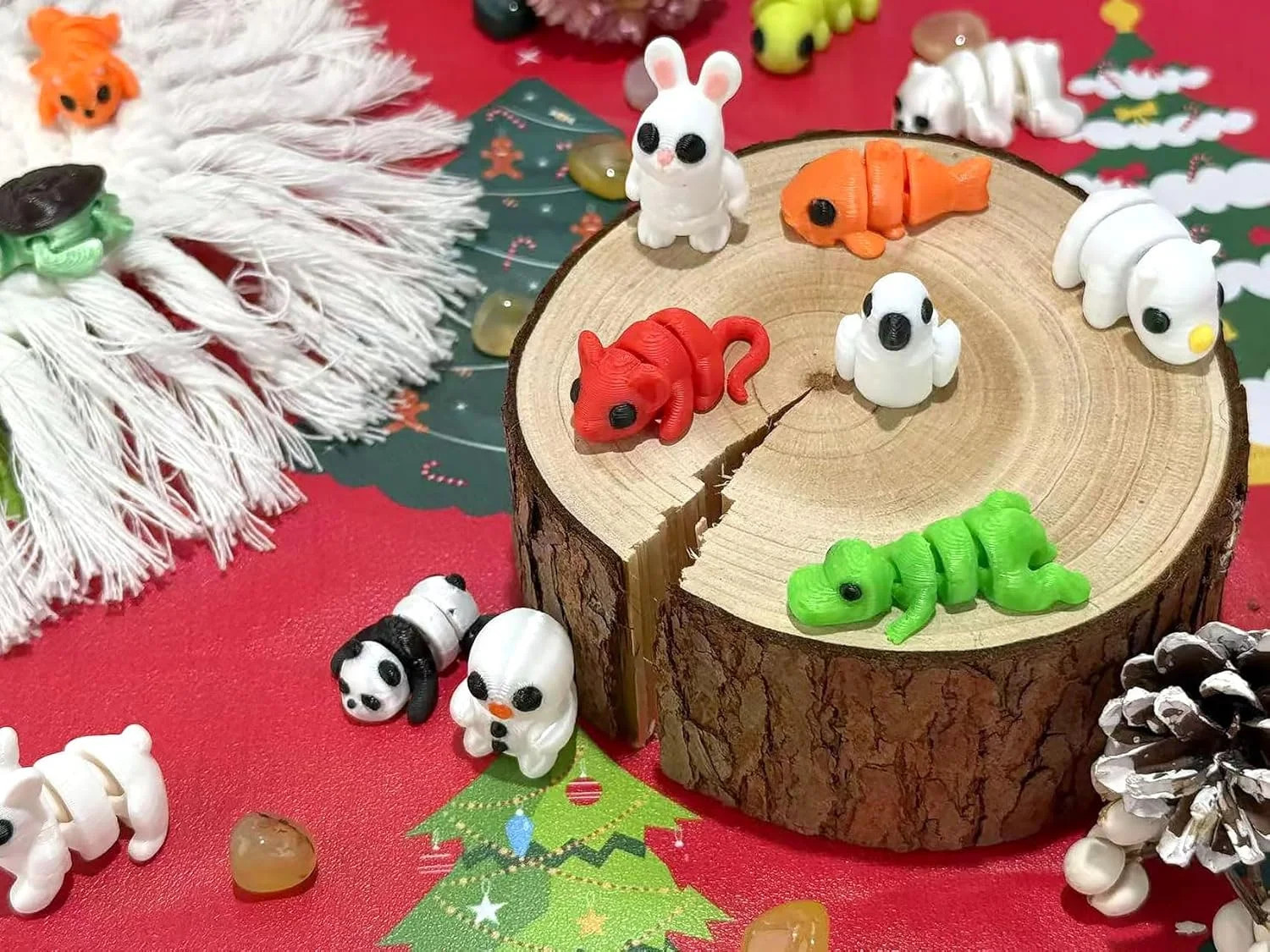 24Pcs 3D Printed Animals Set,Cute Articulated Flexible Figurines Fidget,Christma