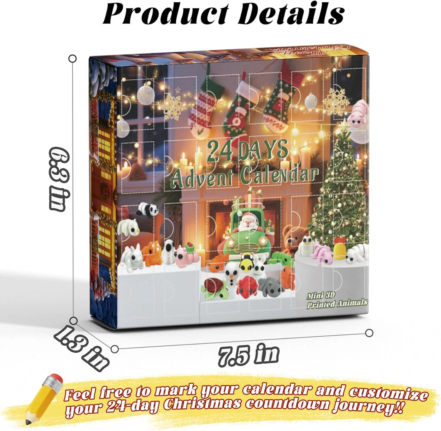 24Pcs 3D Printed Animals Set,Cute Articulated Flexible Figurines Fidget,Christma