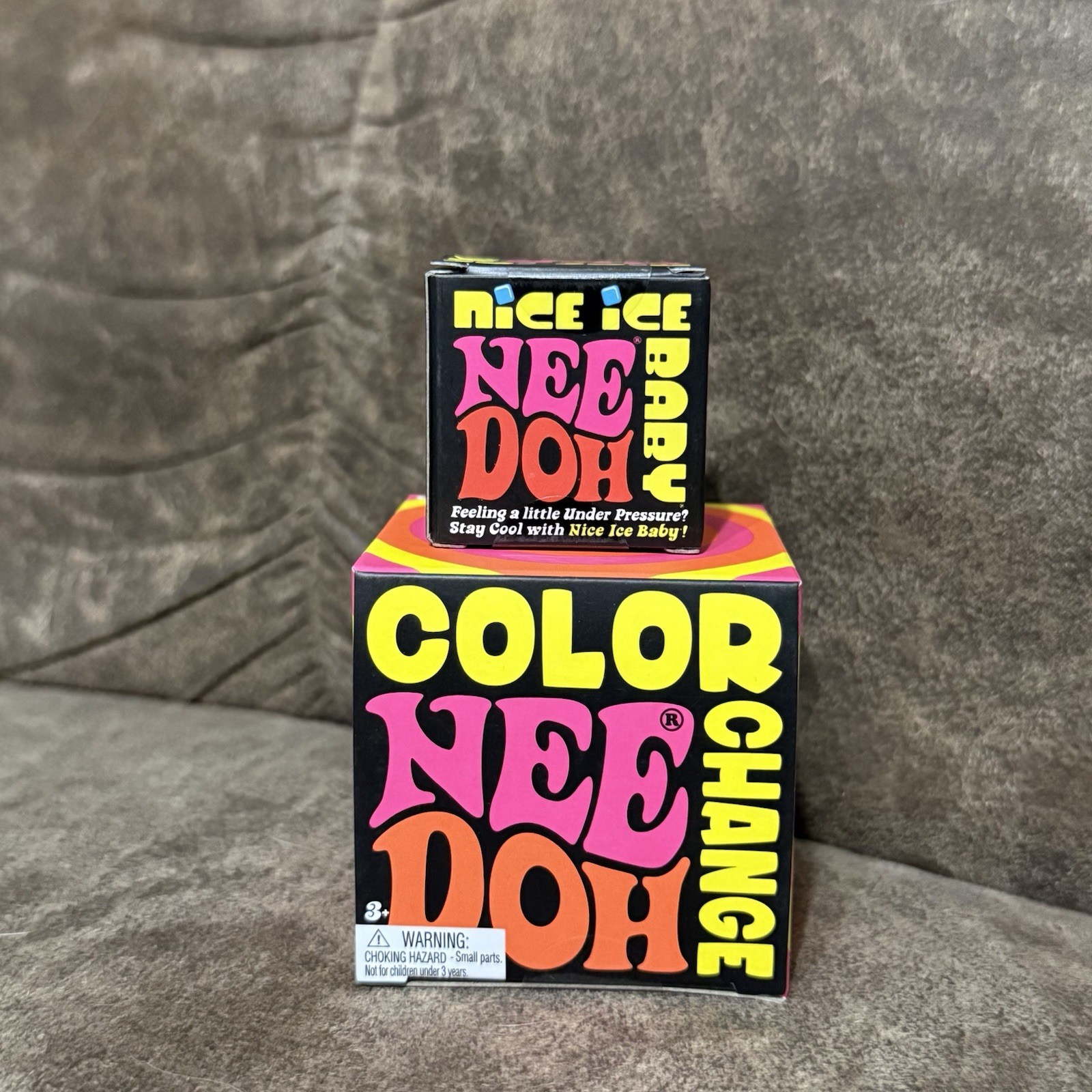 NEW NeeDoh Color Change Yellow to Orange Blue Nice Ice Baby Cube Fidget Squishy