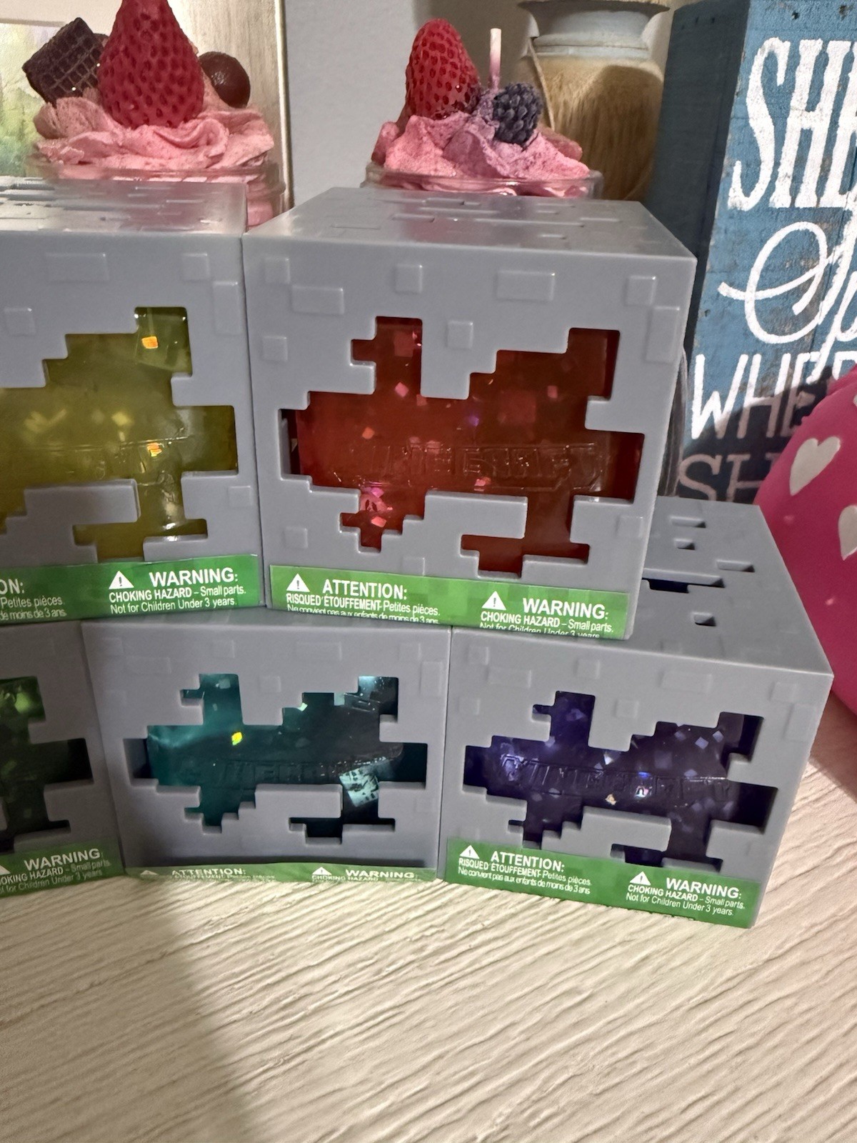 Minecraft Jelly Cubes Complete Full Set Lot of 5 Just Toys Fidget Squishy Toy