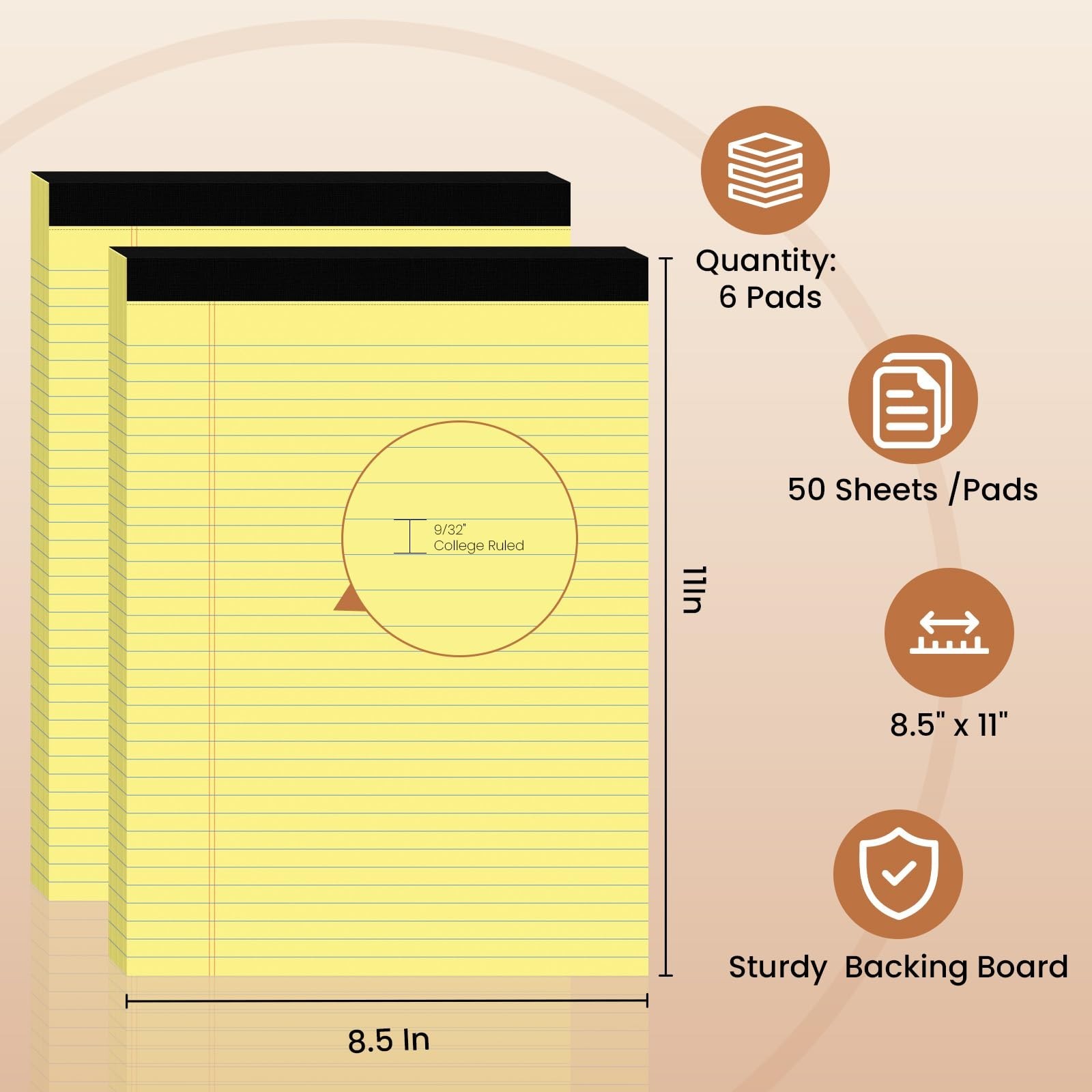 6Packs Legal Pads 8.5 x 11 Inch, 50Sheets/Pack, College Ruled & Perforated Ye…