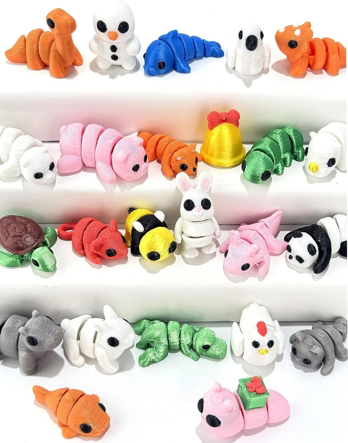 24Pcs 3D Printed Animals Set,Cute Articulated Flexible Figurines Fidget,Christma