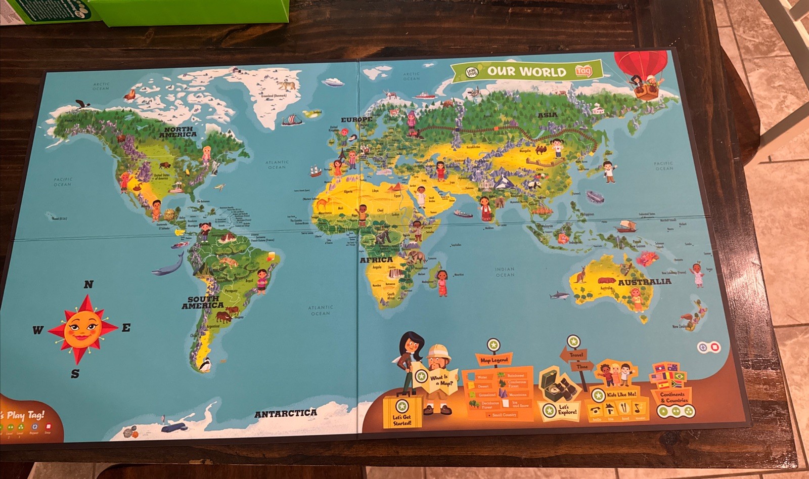 Leap Frog Interactive Jumbo World Map 2 Sided Educational- Use With Tag Read Sys