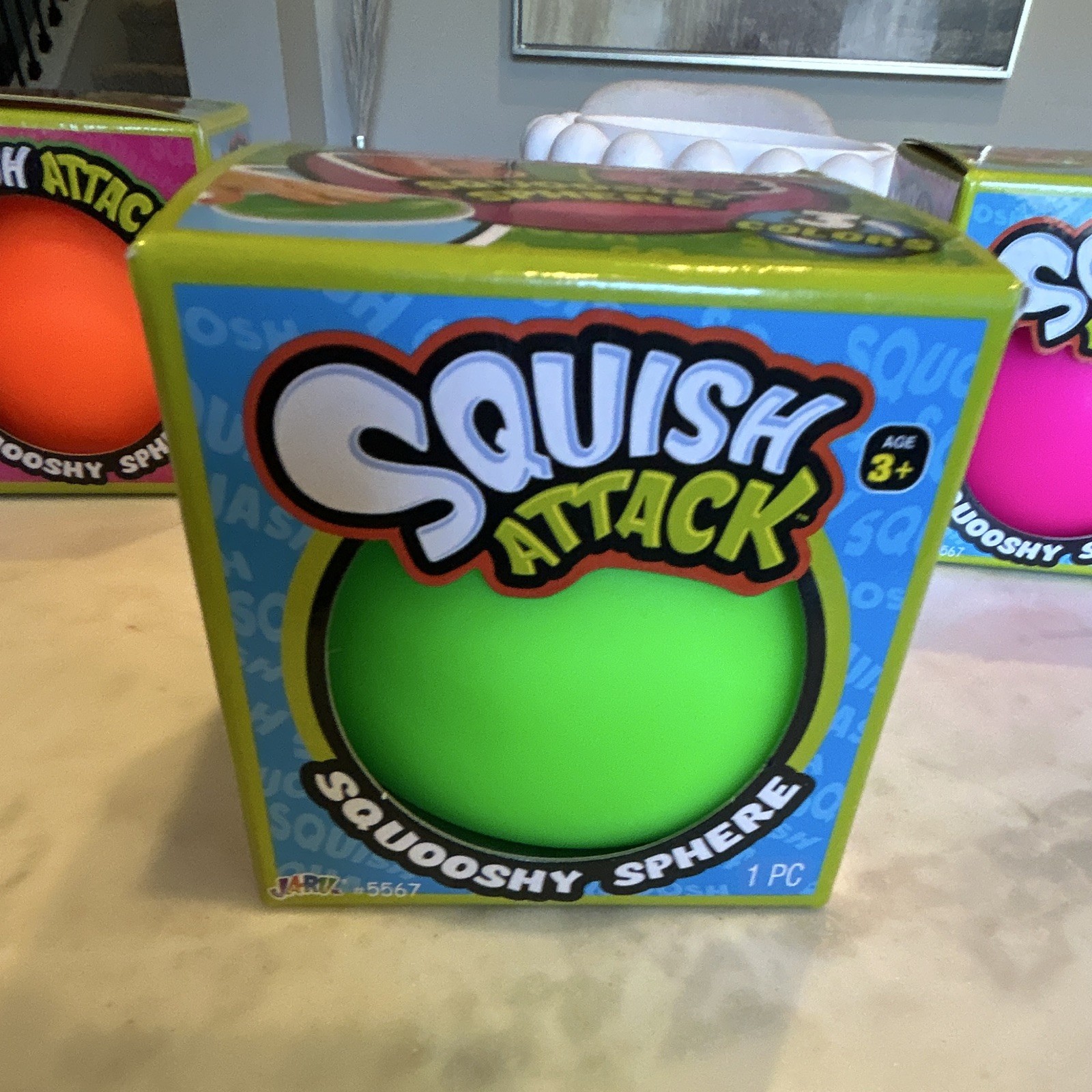 Ja-Ru Squish Attack Squooshy Sphere Squeeze Toy Set of 3 Colors Age 3+ 5inch